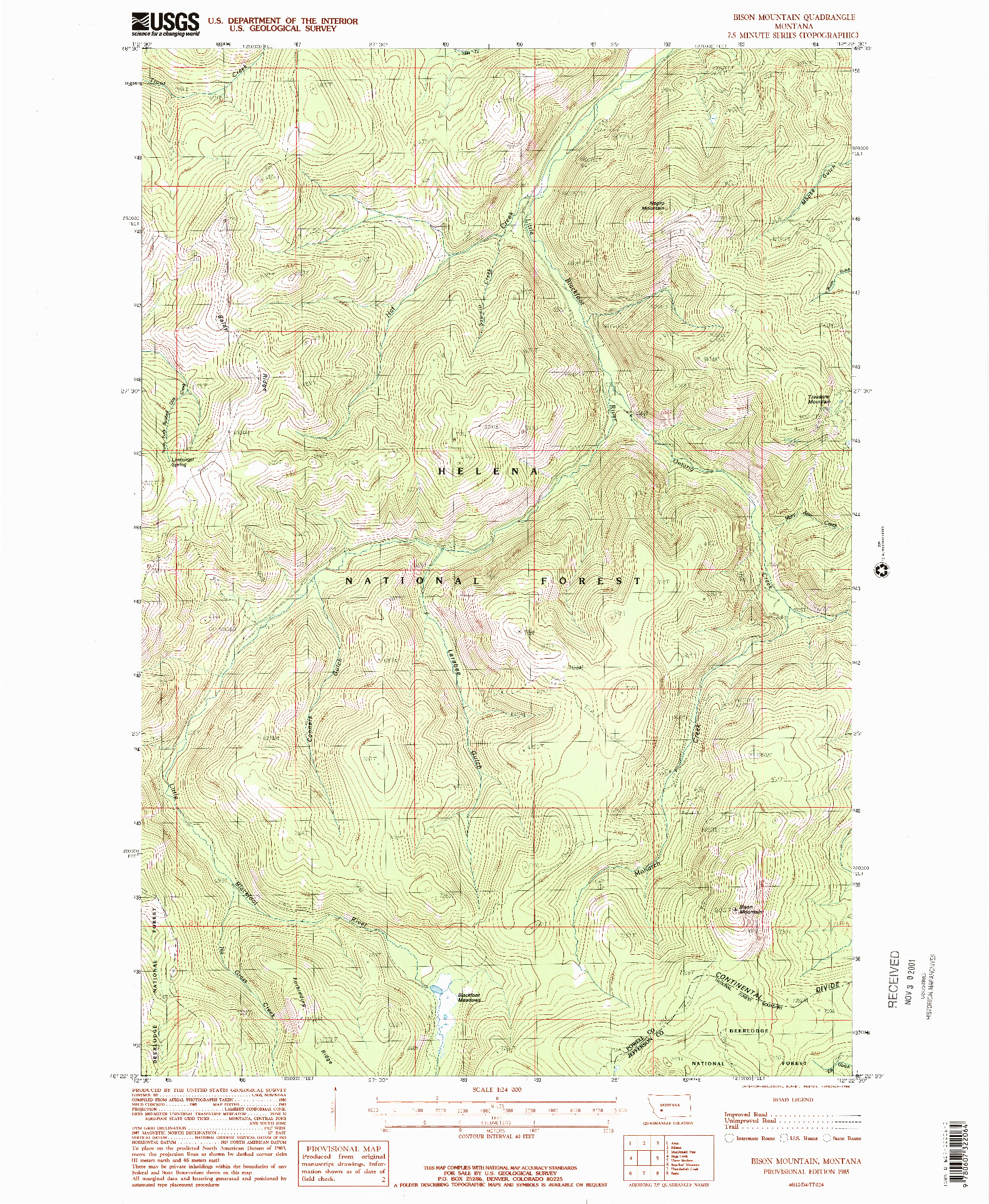 USGS 1:24000-SCALE QUADRANGLE FOR BISON MOUNTAIN, MT 1985