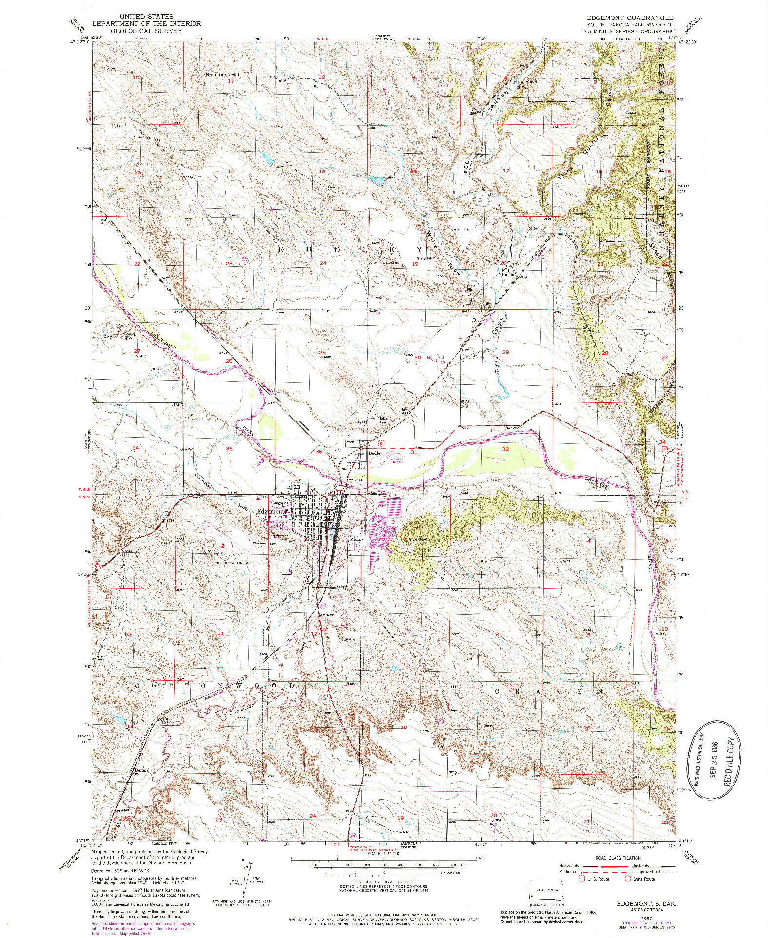 USGS 1:24000-SCALE QUADRANGLE FOR EDGEMONT, SD 1950