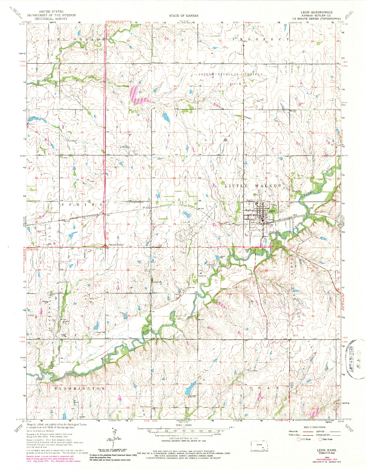 USGS 1:24000-SCALE QUADRANGLE FOR LEON, KS 1963