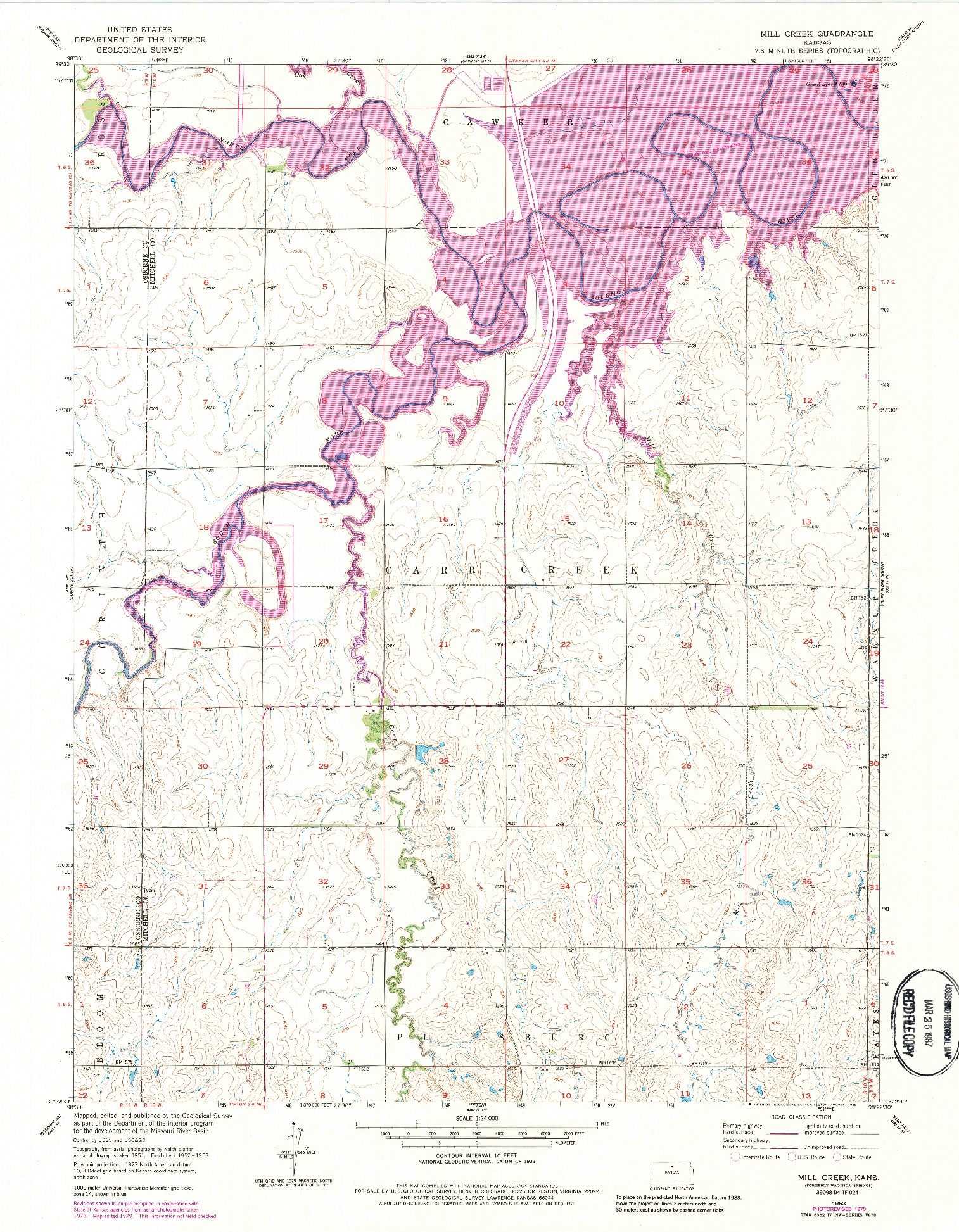 USGS 1:24000-SCALE QUADRANGLE FOR MILL CREEK, KS 1953