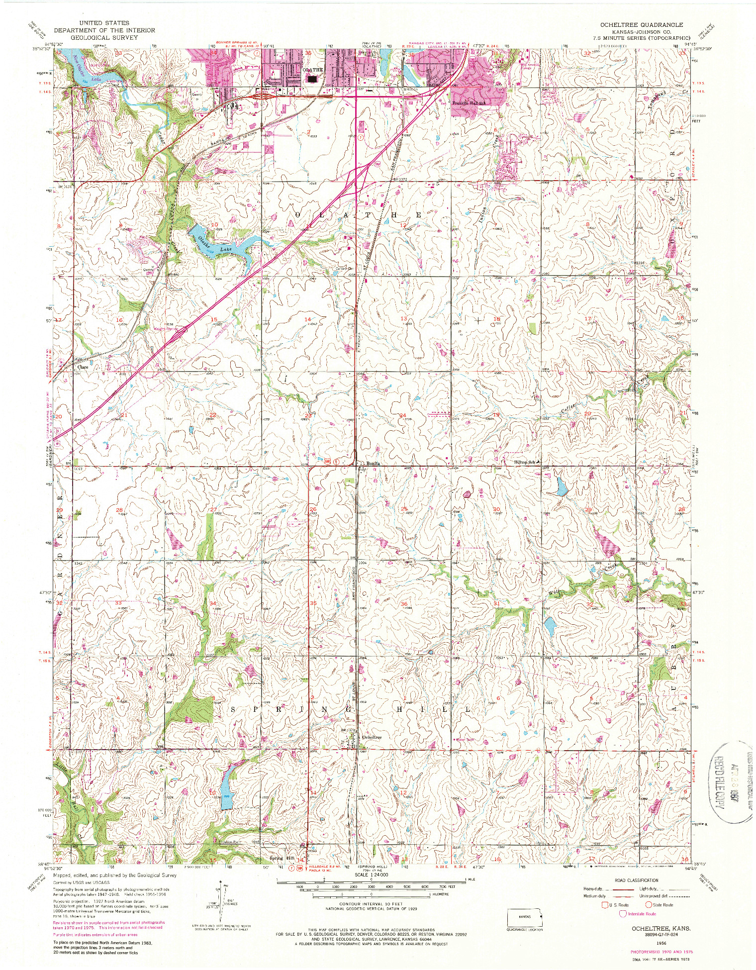 USGS 1:24000-SCALE QUADRANGLE FOR OCHELTREE, KS 1956