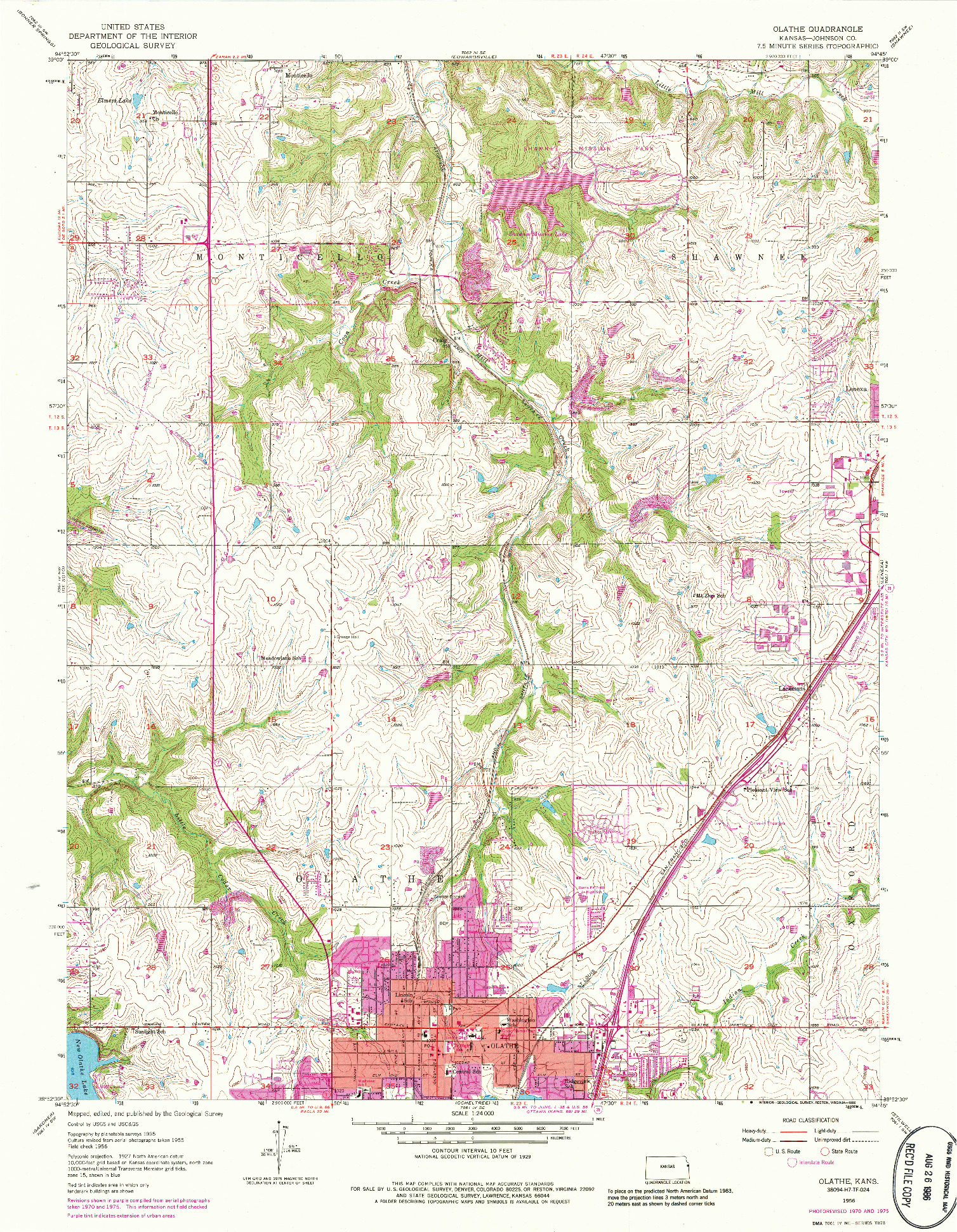 USGS 1:24000-SCALE QUADRANGLE FOR OLATHE, KS 1956