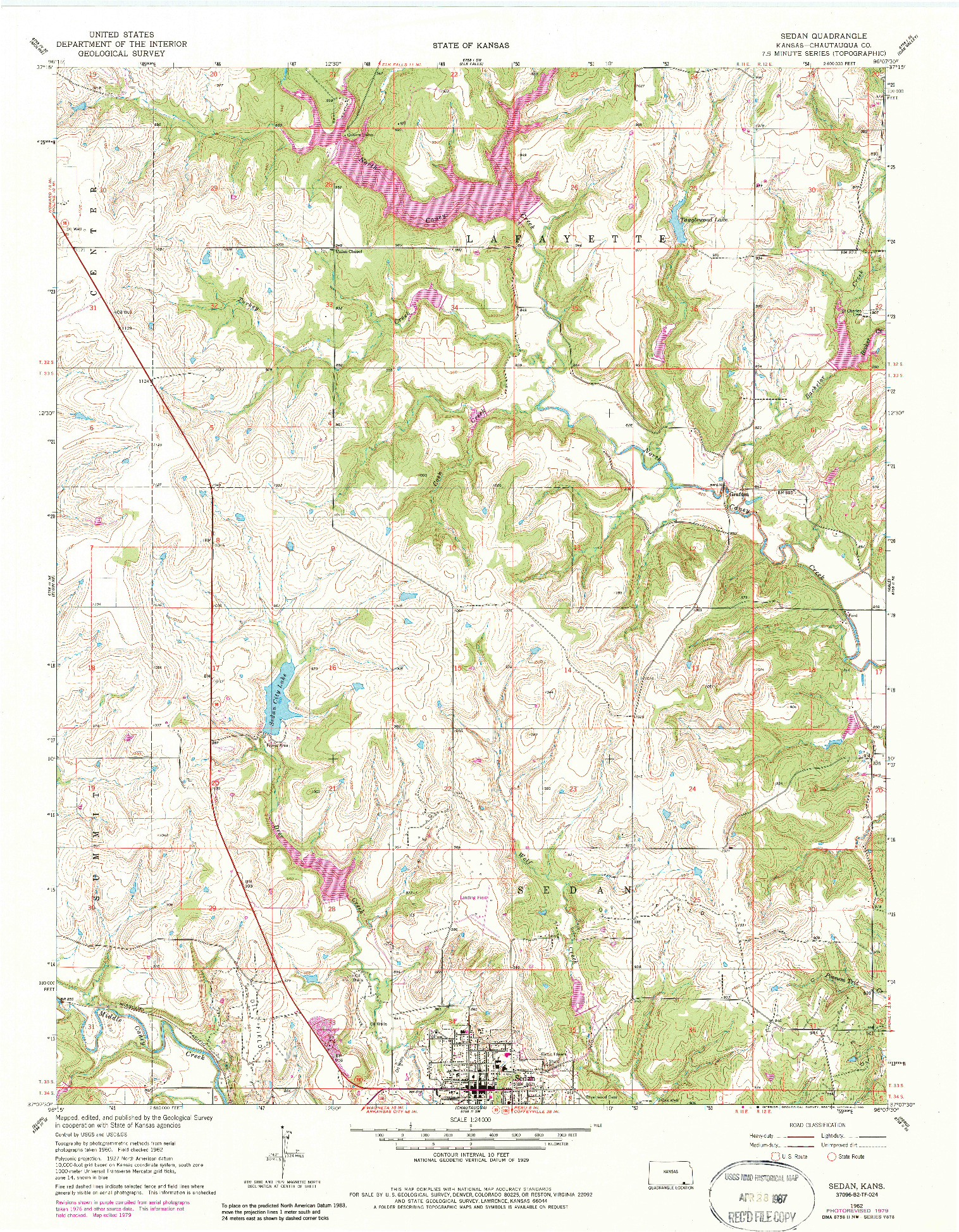 USGS 1:24000-SCALE QUADRANGLE FOR SEDAN, KS 1962