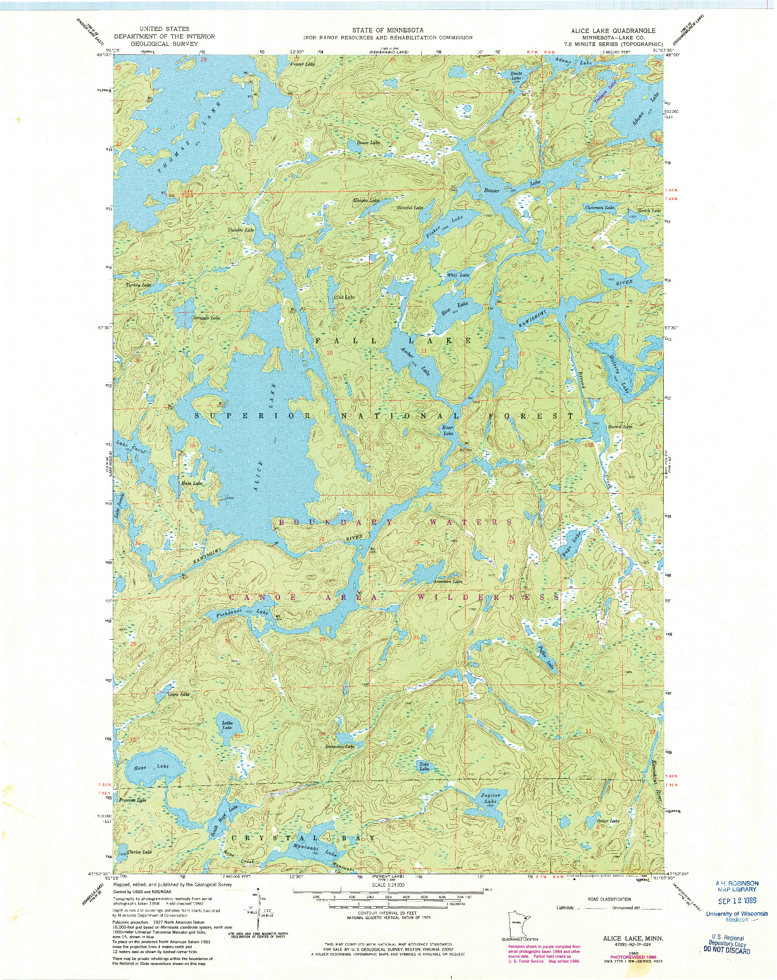 USGS 1:24000-SCALE QUADRANGLE FOR ALICE LAKE, MN 1960