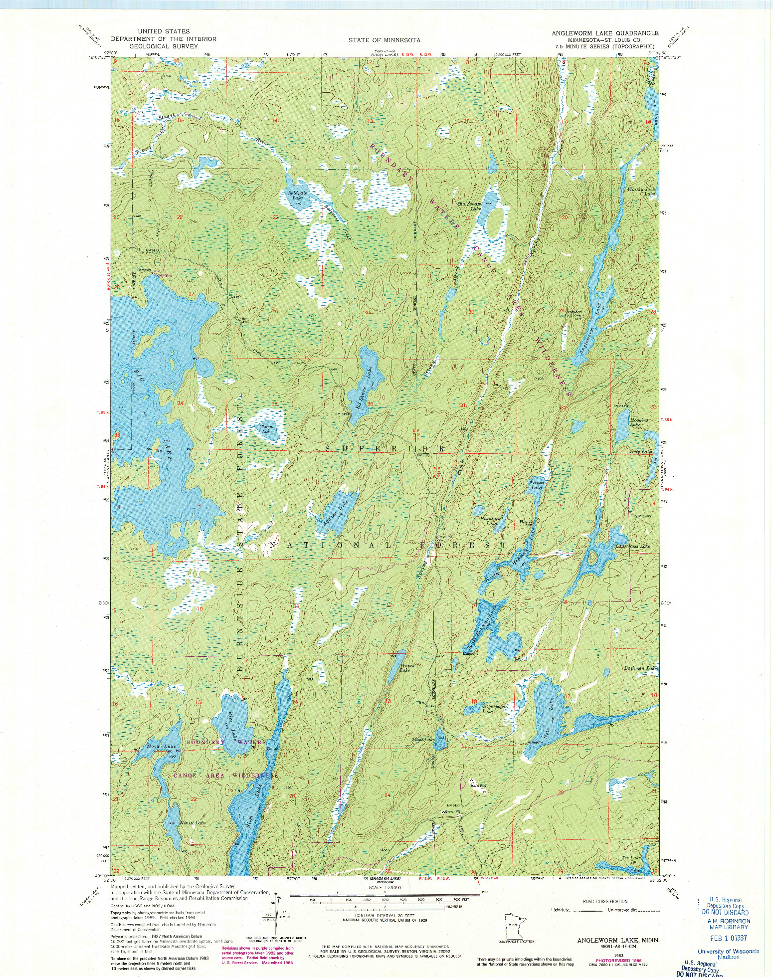 USGS 1:24000-SCALE QUADRANGLE FOR ANGLEWORM LAKE, MN 1963