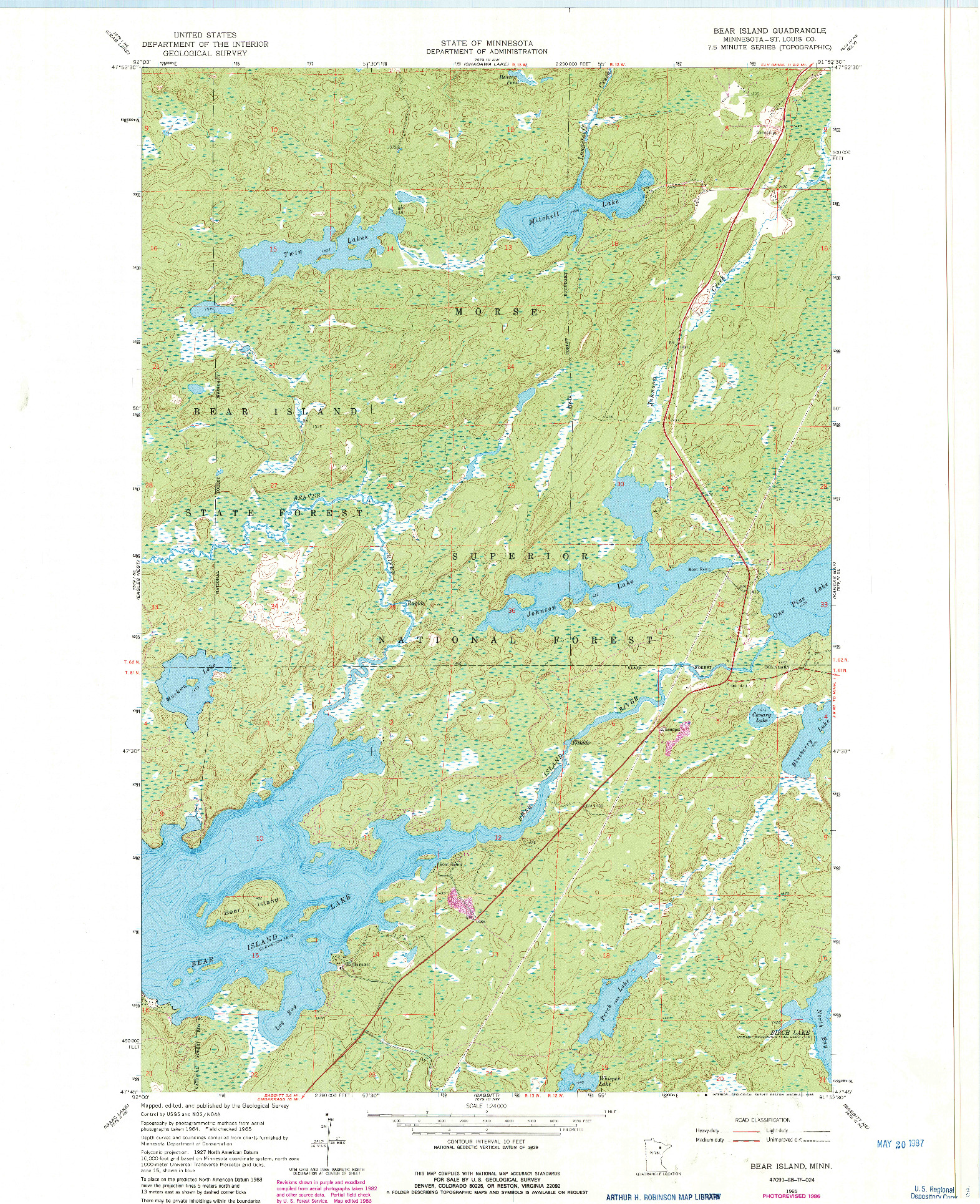 USGS 1:24000-SCALE QUADRANGLE FOR BEAR ISLAND, MN 1965