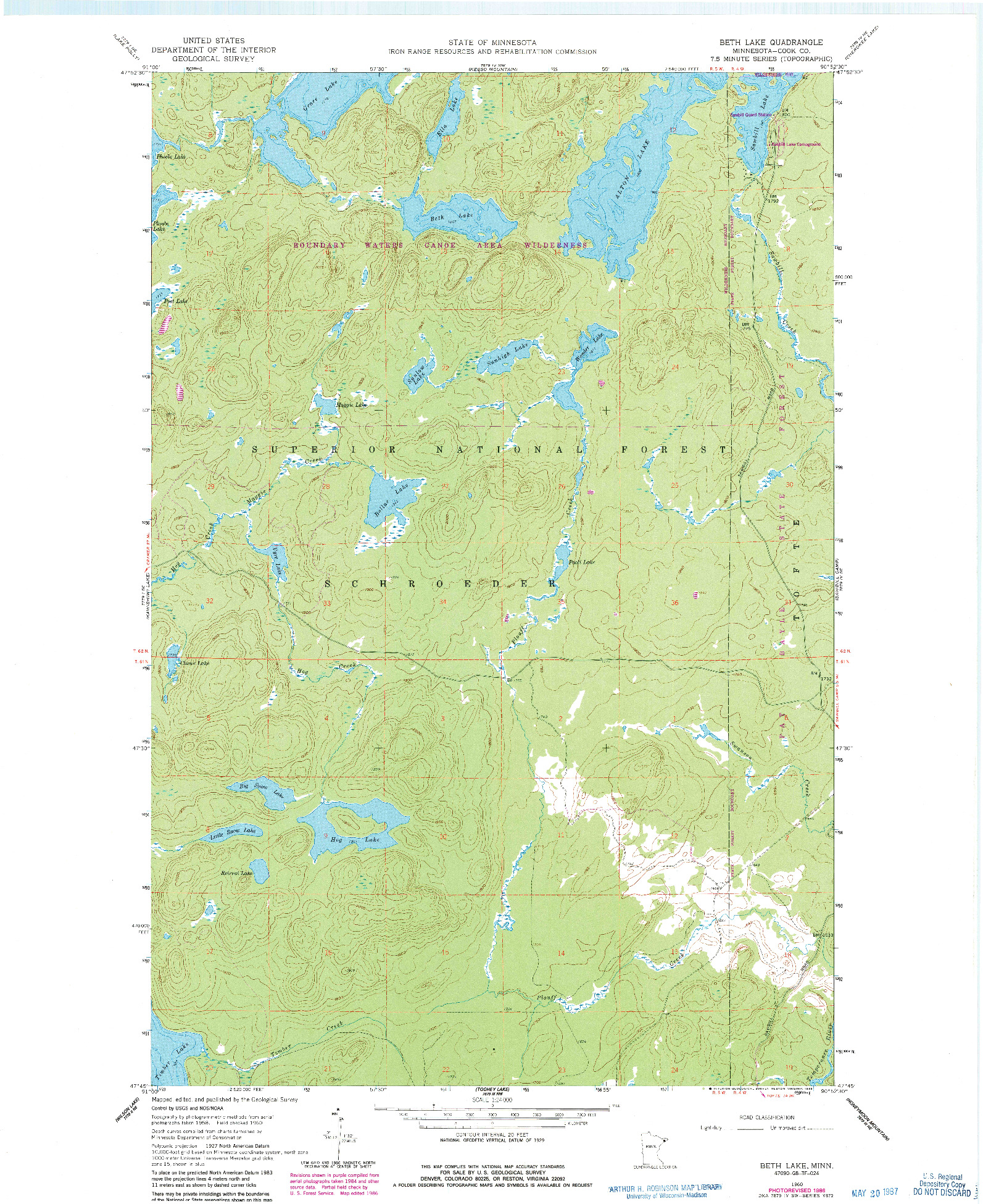 USGS 1:24000-SCALE QUADRANGLE FOR BETH LAKE, MN 1960