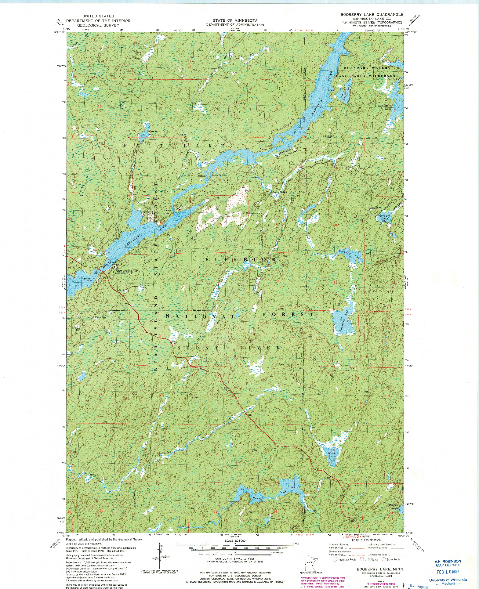 USGS 1:24000-SCALE QUADRANGLE FOR BOGBERRY LAKE, MN 1981