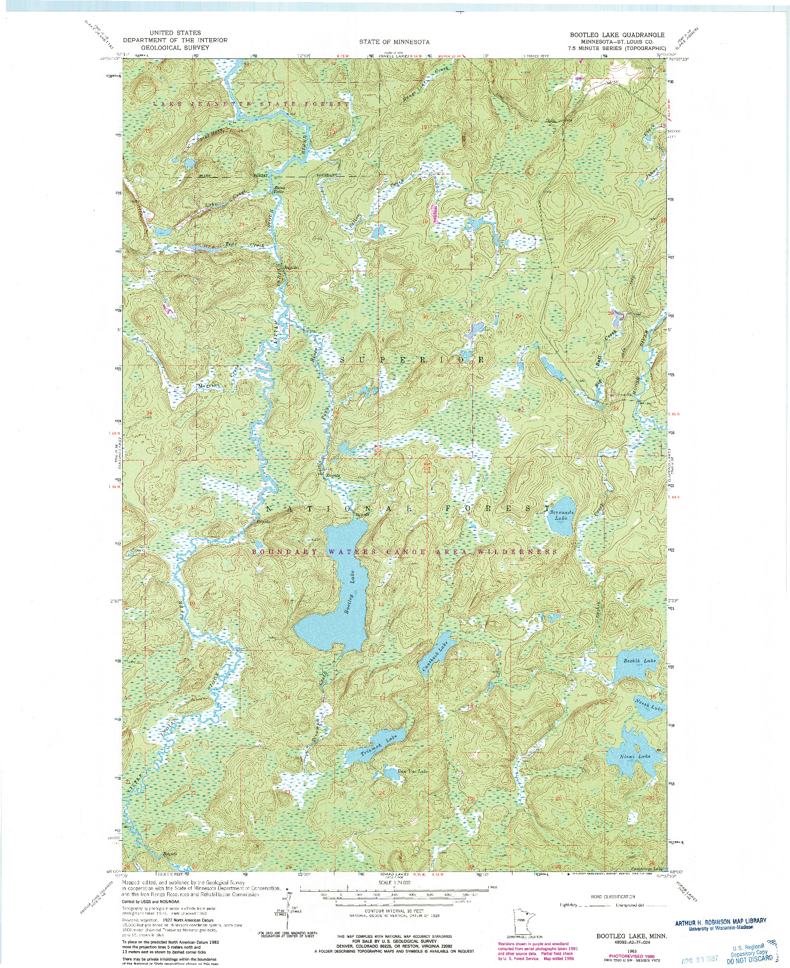 USGS 1:24000-SCALE QUADRANGLE FOR BOOTLEG LAKE, MN 1963