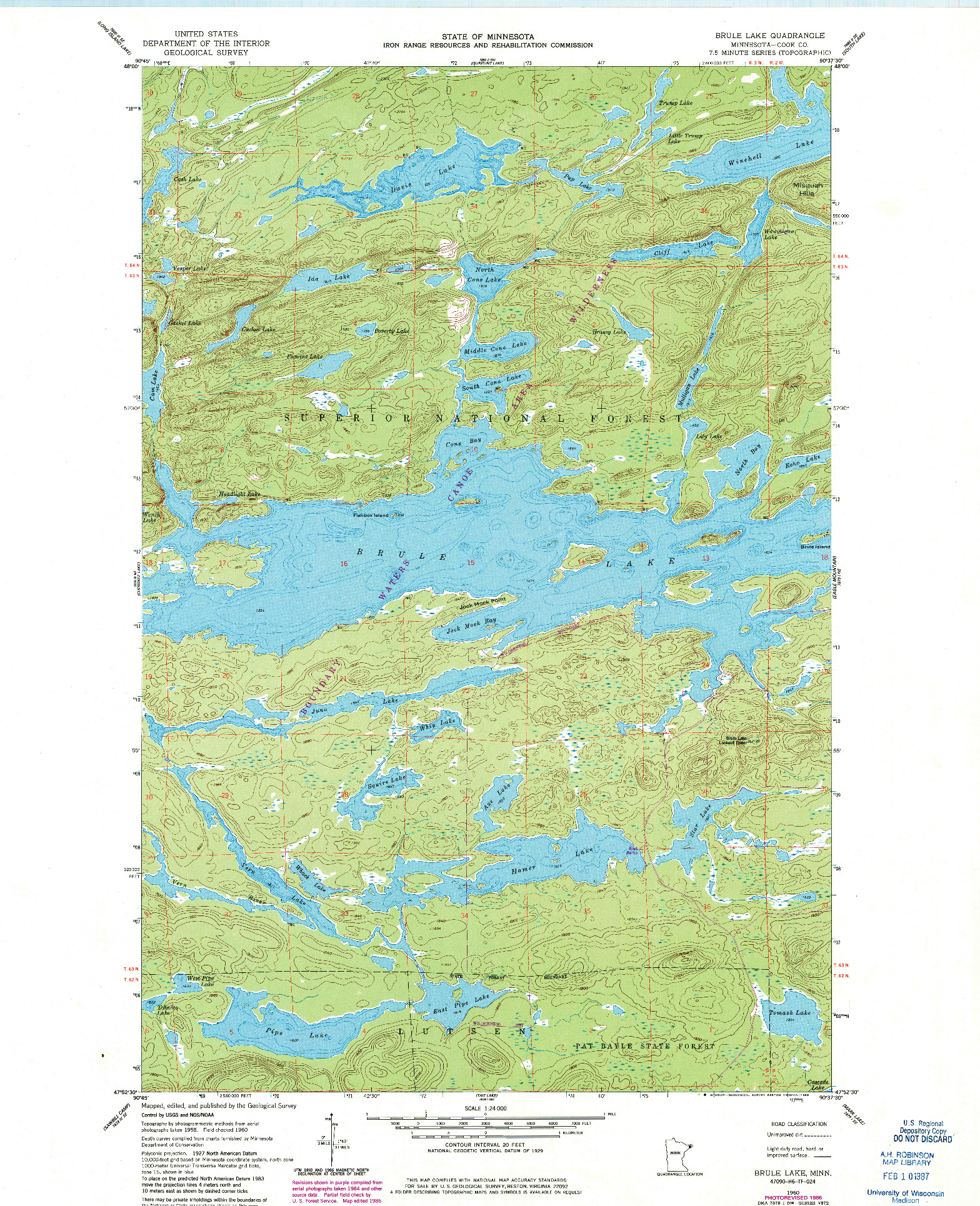 USGS 1:24000-SCALE QUADRANGLE FOR BRULE LAKE, MN 1960