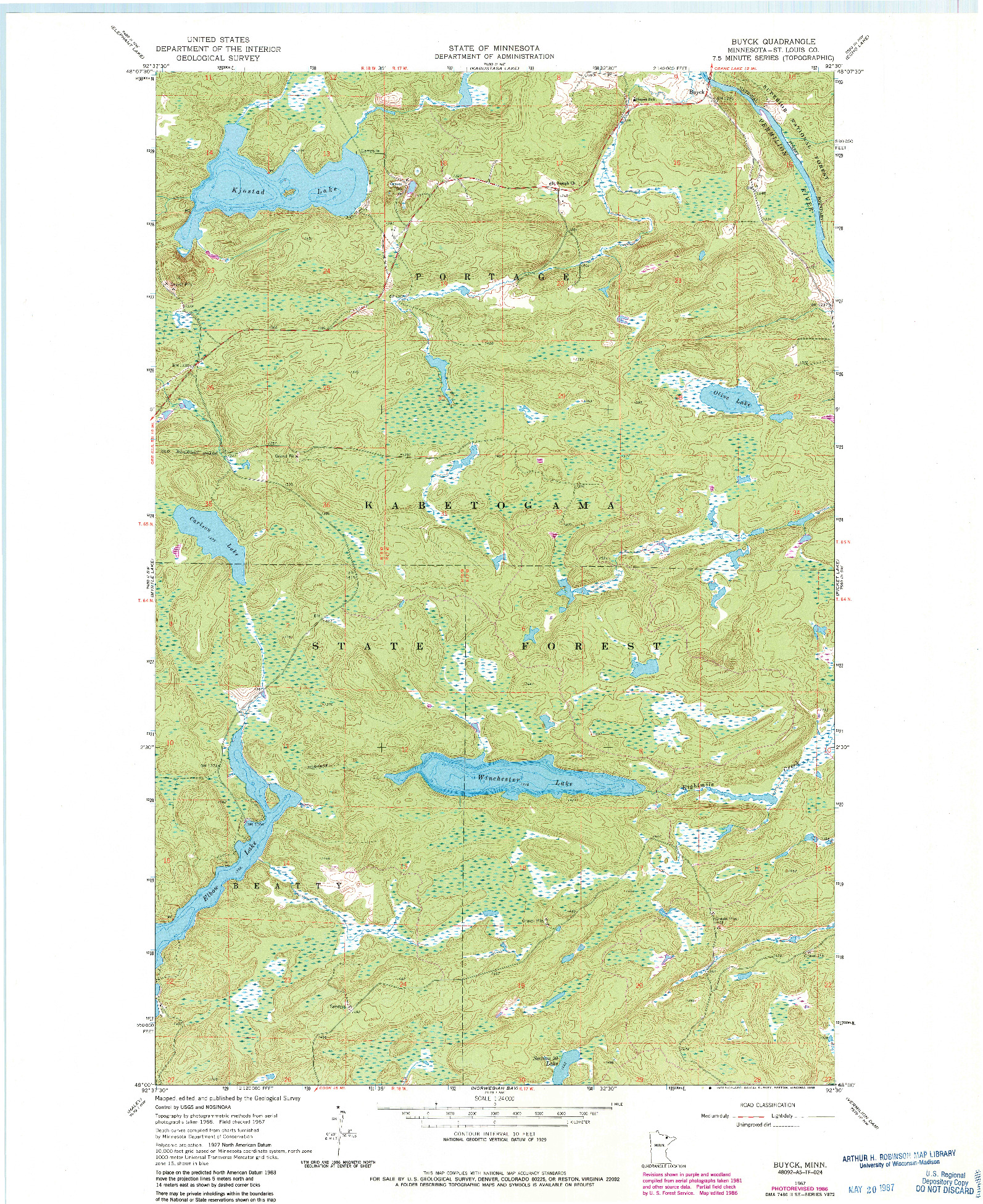 USGS 1:24000-SCALE QUADRANGLE FOR BUYCK, MN 1967