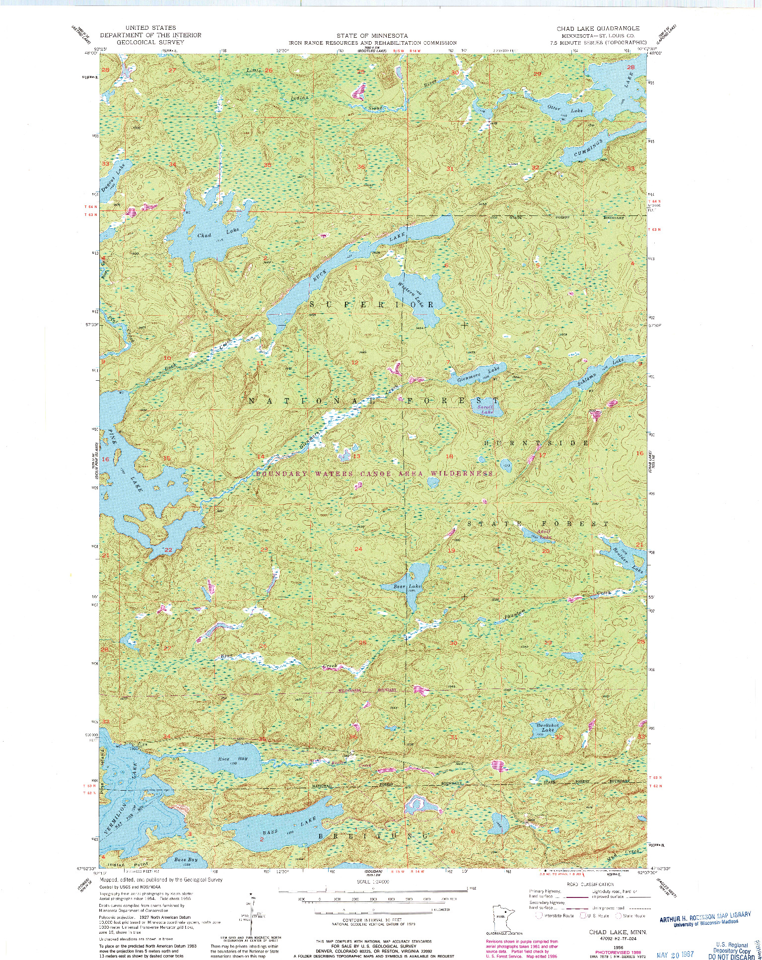 USGS 1:24000-SCALE QUADRANGLE FOR CHAD LAKE, MN 1956