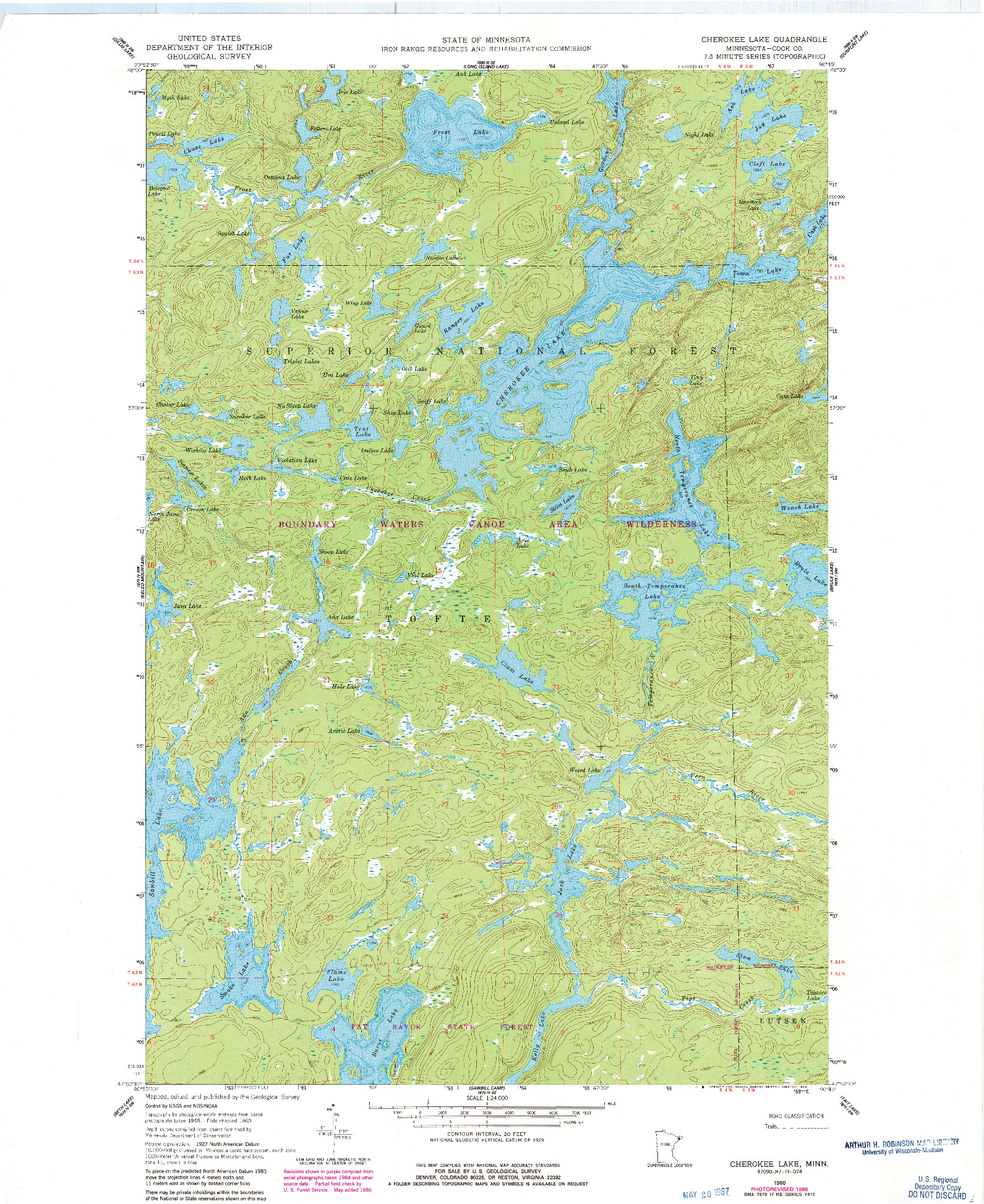 USGS 1:24000-SCALE QUADRANGLE FOR CHEROKEE LAKE, MN 1960