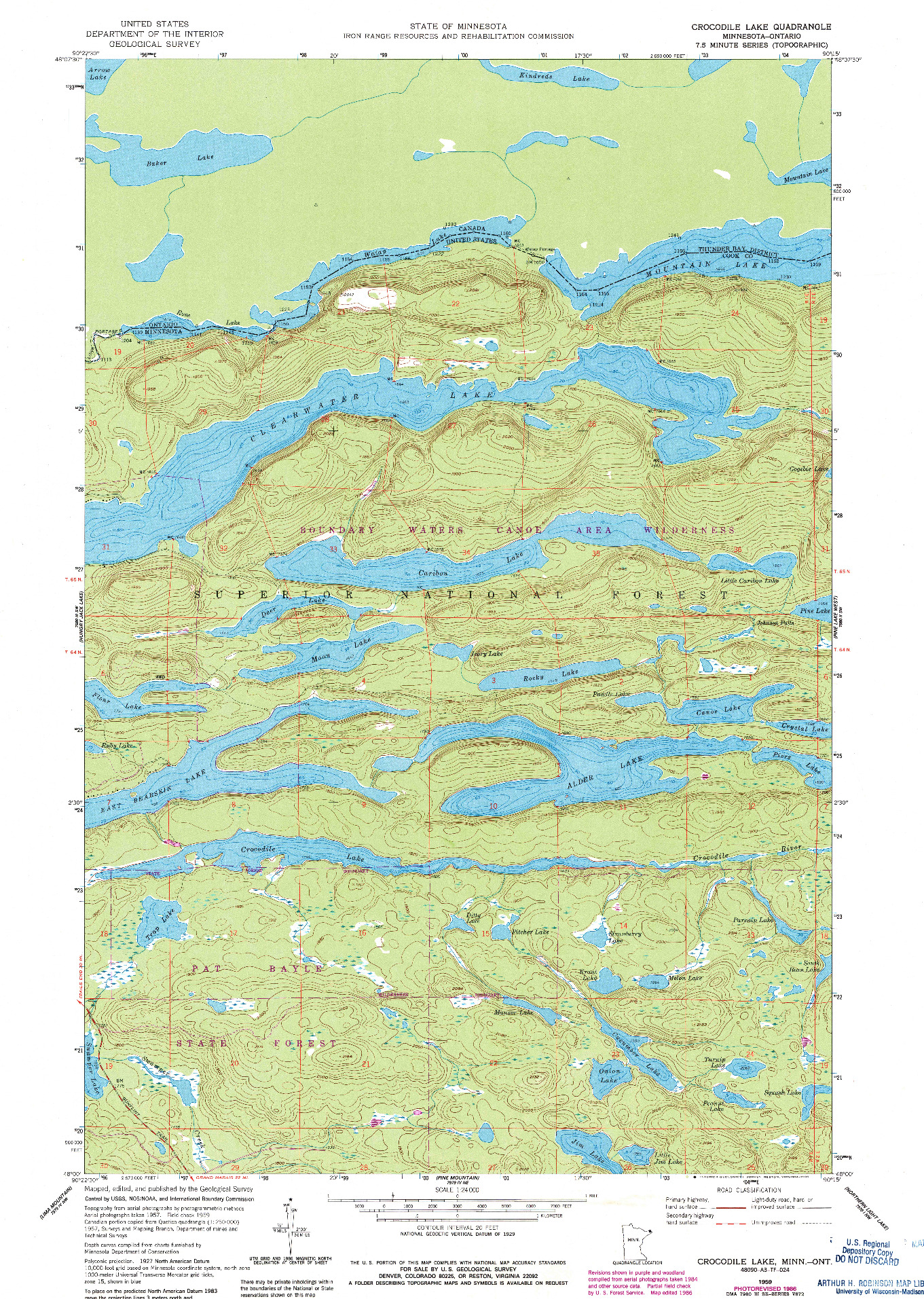 USGS 1:24000-SCALE QUADRANGLE FOR CROCODILE LAKE, MN 1959