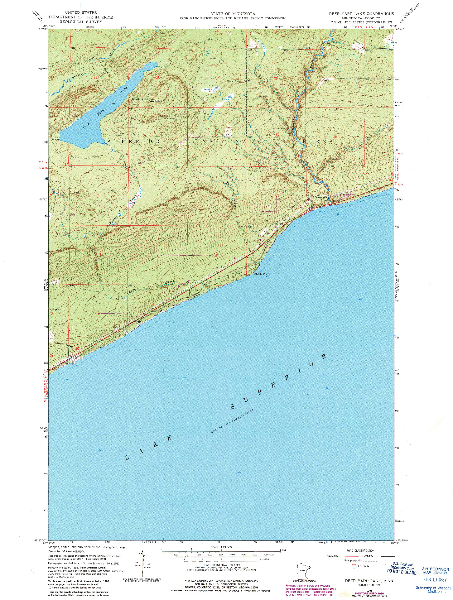 USGS 1:24000-SCALE QUADRANGLE FOR DEER YARD LAKE, MN 1958