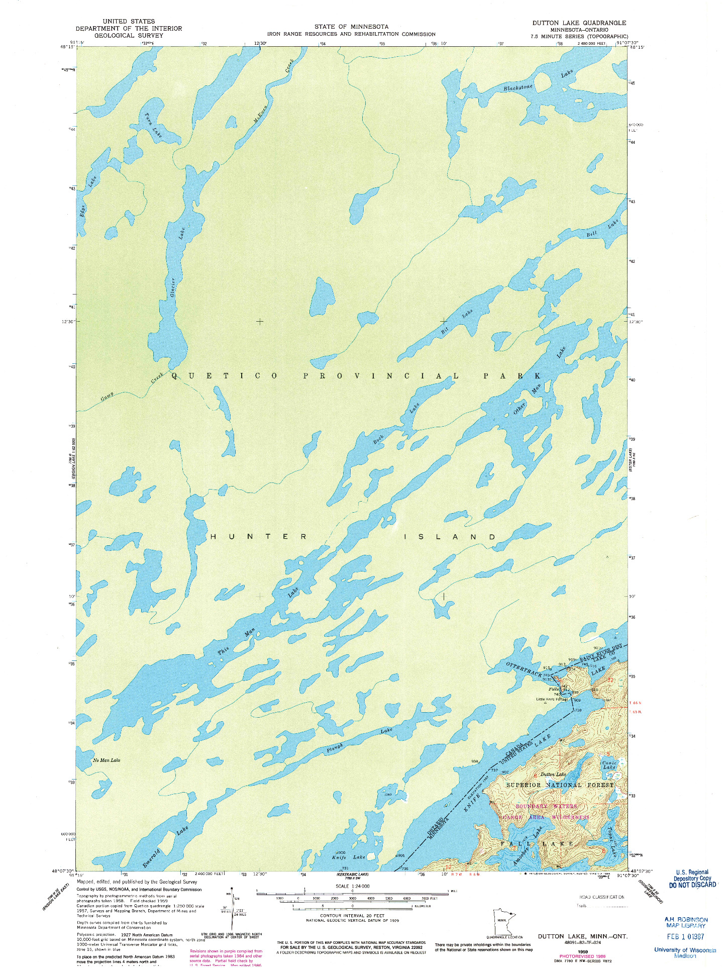 USGS 1:24000-SCALE QUADRANGLE FOR DUTTON LAKE, MN 1959