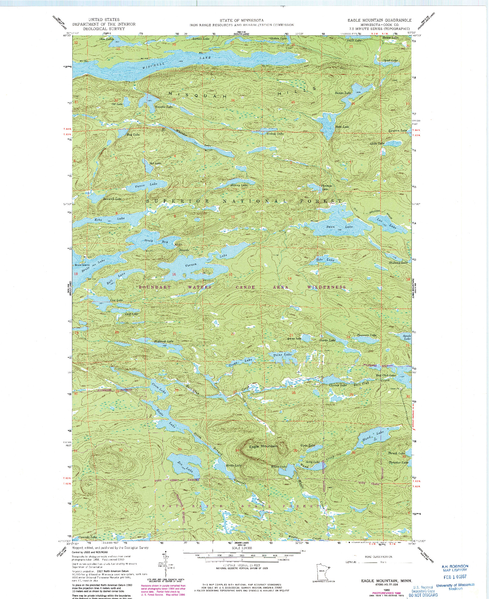 USGS 1:24000-SCALE QUADRANGLE FOR EAGLE MOUNTAIN, MN 1960