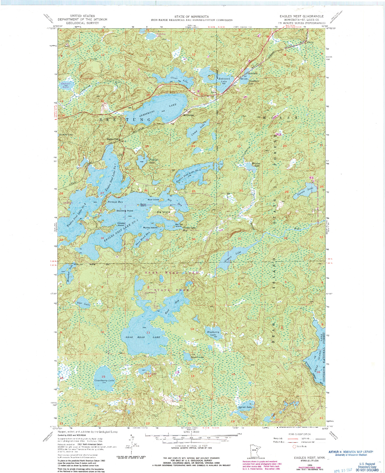 USGS 1:24000-SCALE QUADRANGLE FOR EAGLES NEST, MN 1956