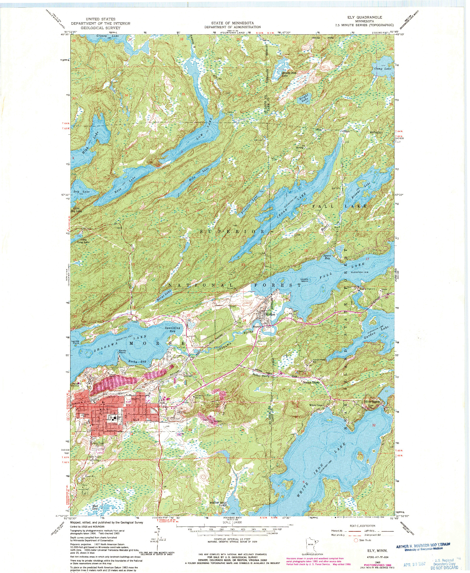 USGS 1:24000-SCALE QUADRANGLE FOR ELY, MN 1965