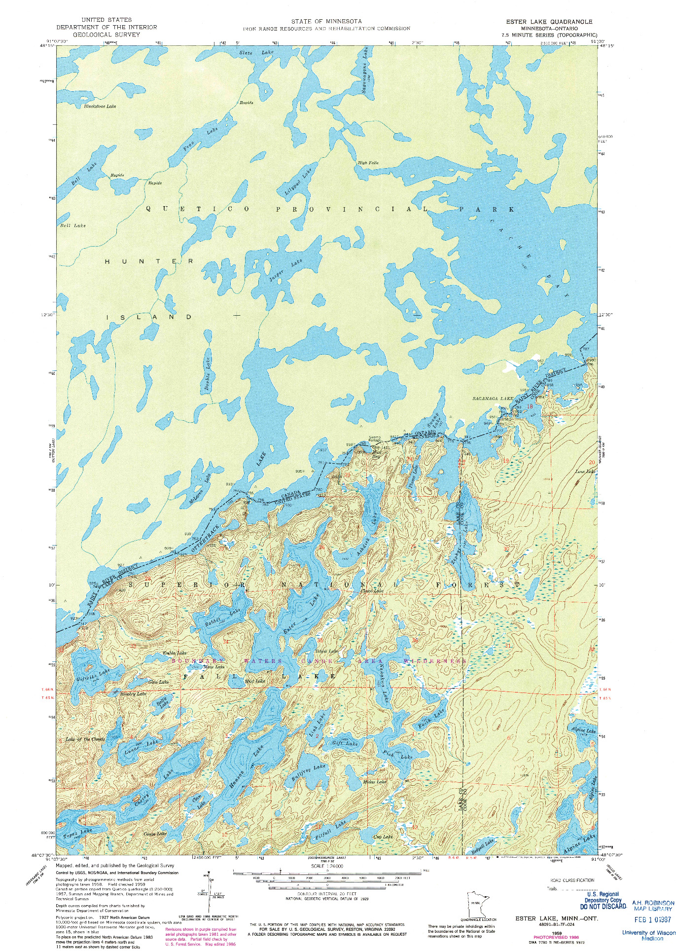 USGS 1:24000-SCALE QUADRANGLE FOR ESTER LAKE, MN 1959