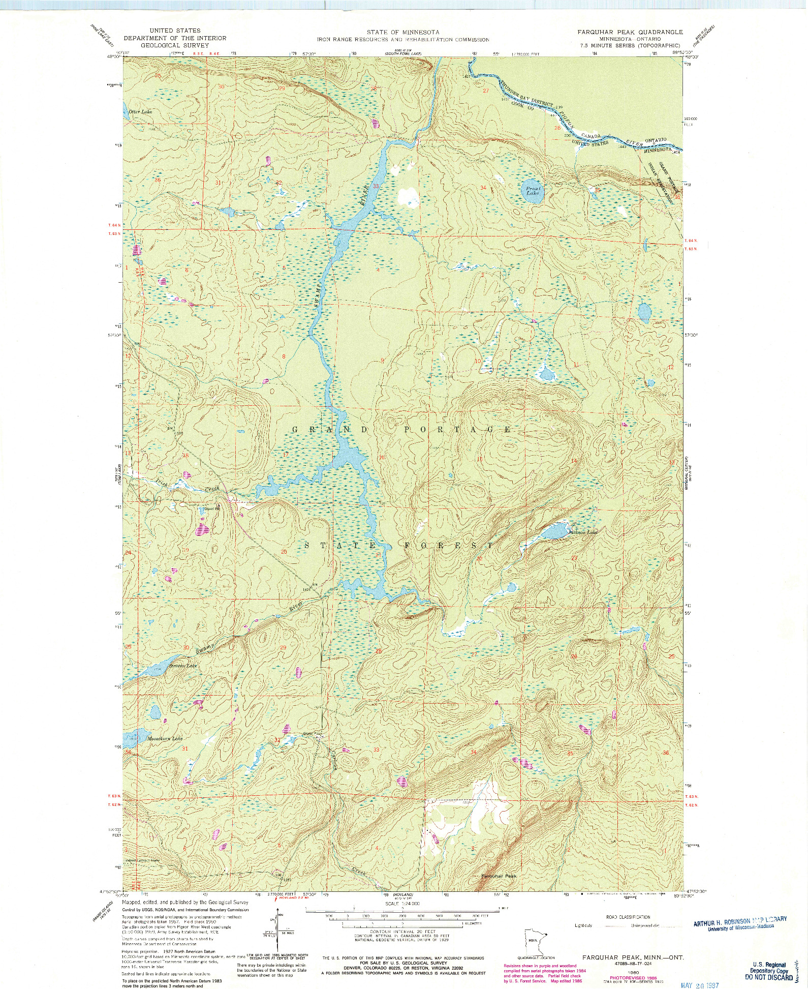 USGS 1:24000-SCALE QUADRANGLE FOR FARQUHAR PEAK, MN 1960