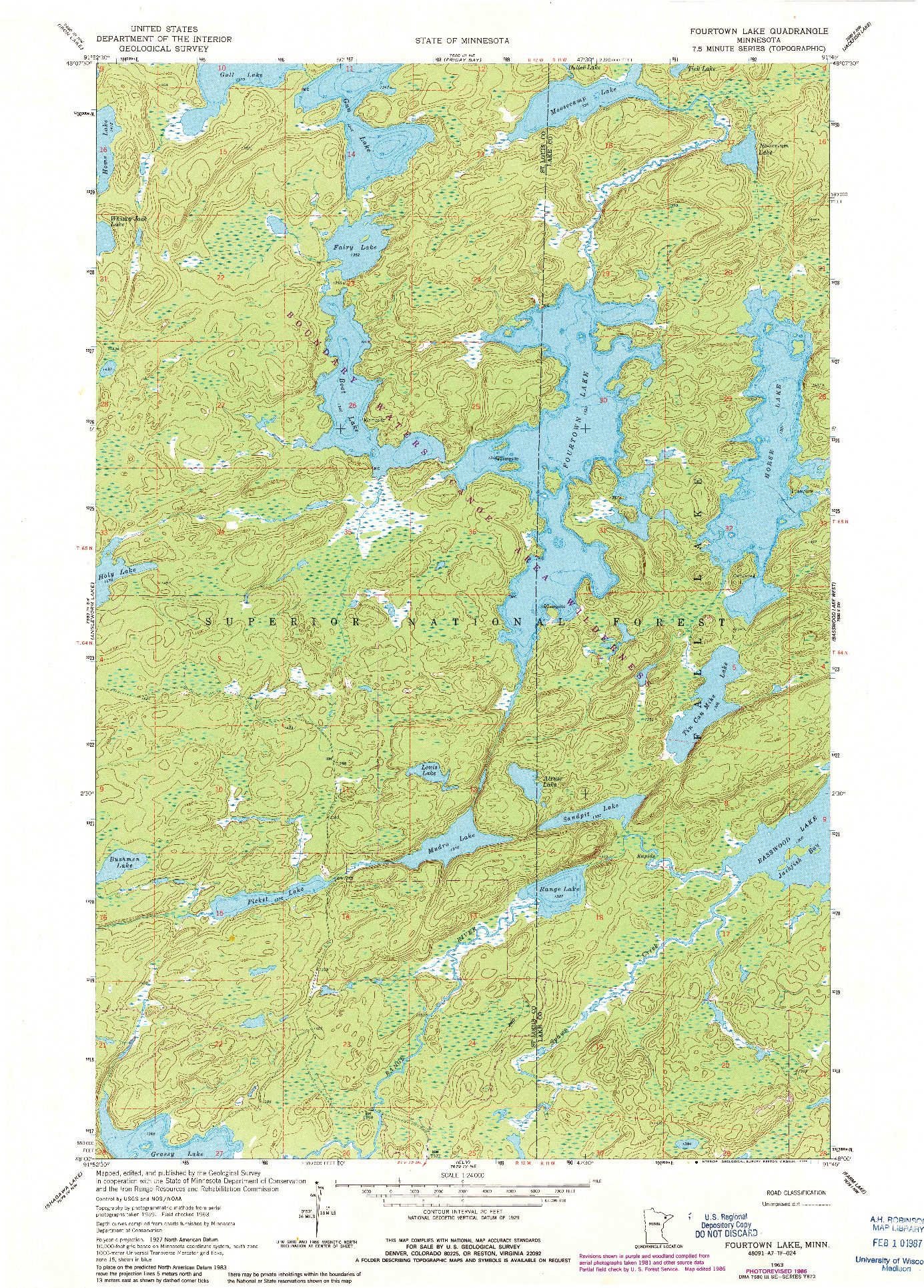 USGS 1:24000-SCALE QUADRANGLE FOR FOURTOWN LAKE, MN 1963