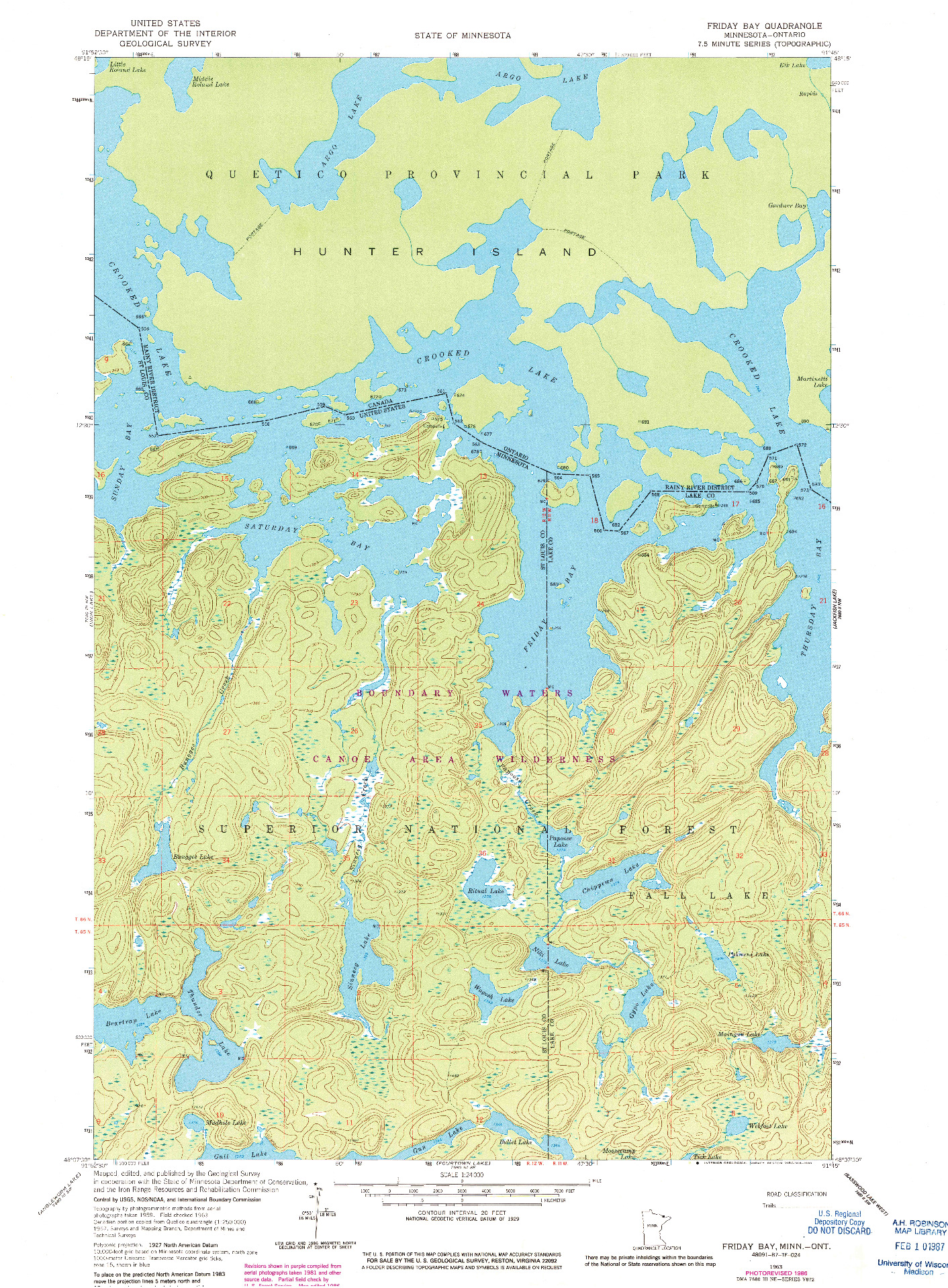 USGS 1:24000-SCALE QUADRANGLE FOR FRIDAY BAY, MN 1963