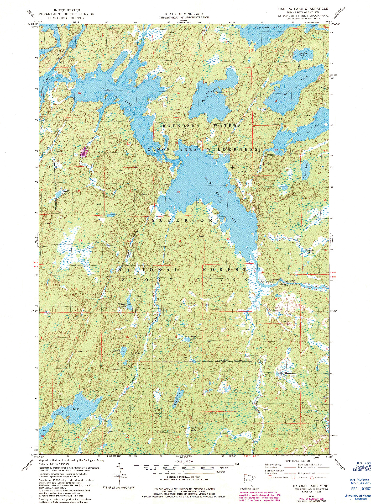 USGS 1:24000-SCALE QUADRANGLE FOR GABBRO LAKE, MN 1981
