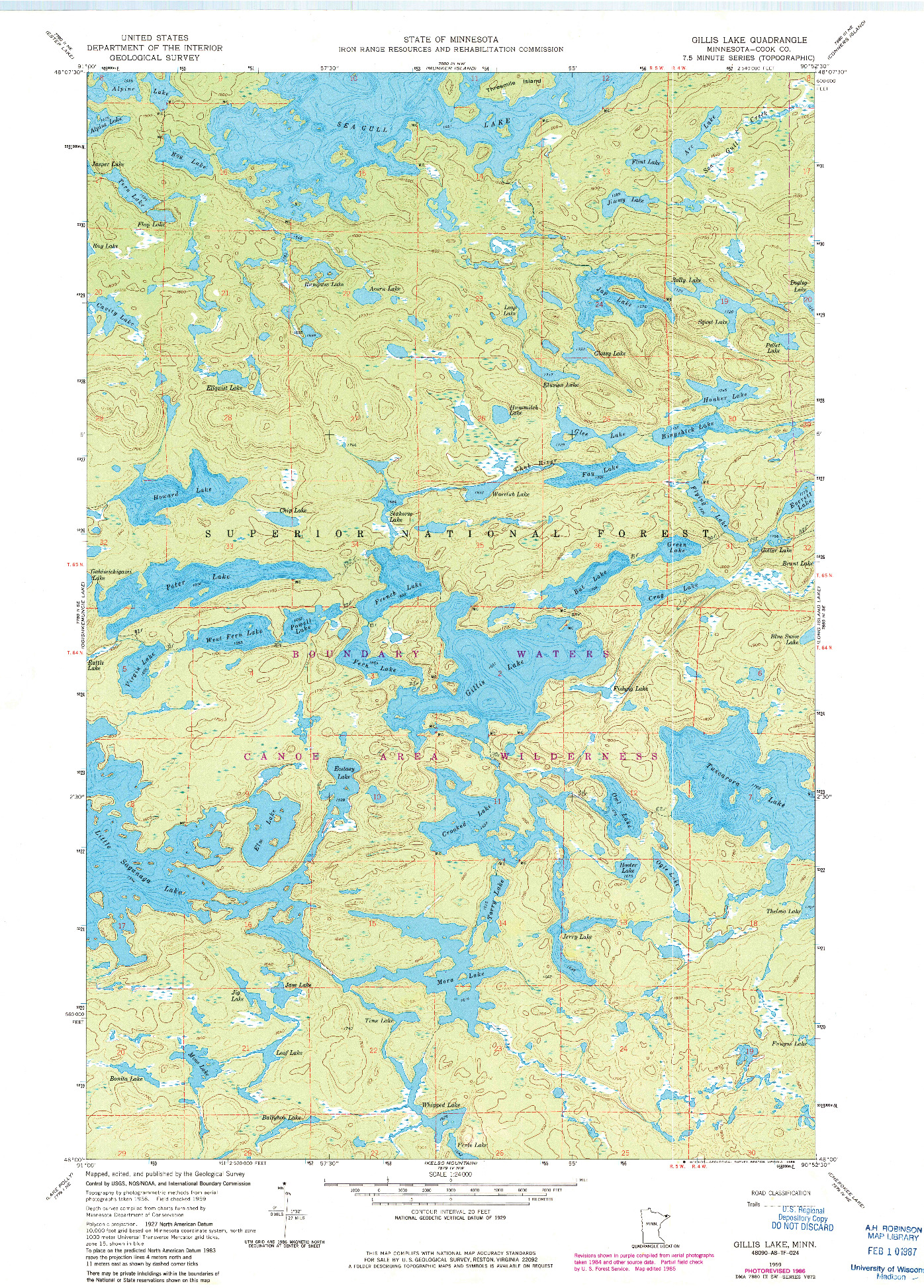 USGS 1:24000-SCALE QUADRANGLE FOR GILLIS LAKE, MN 1959