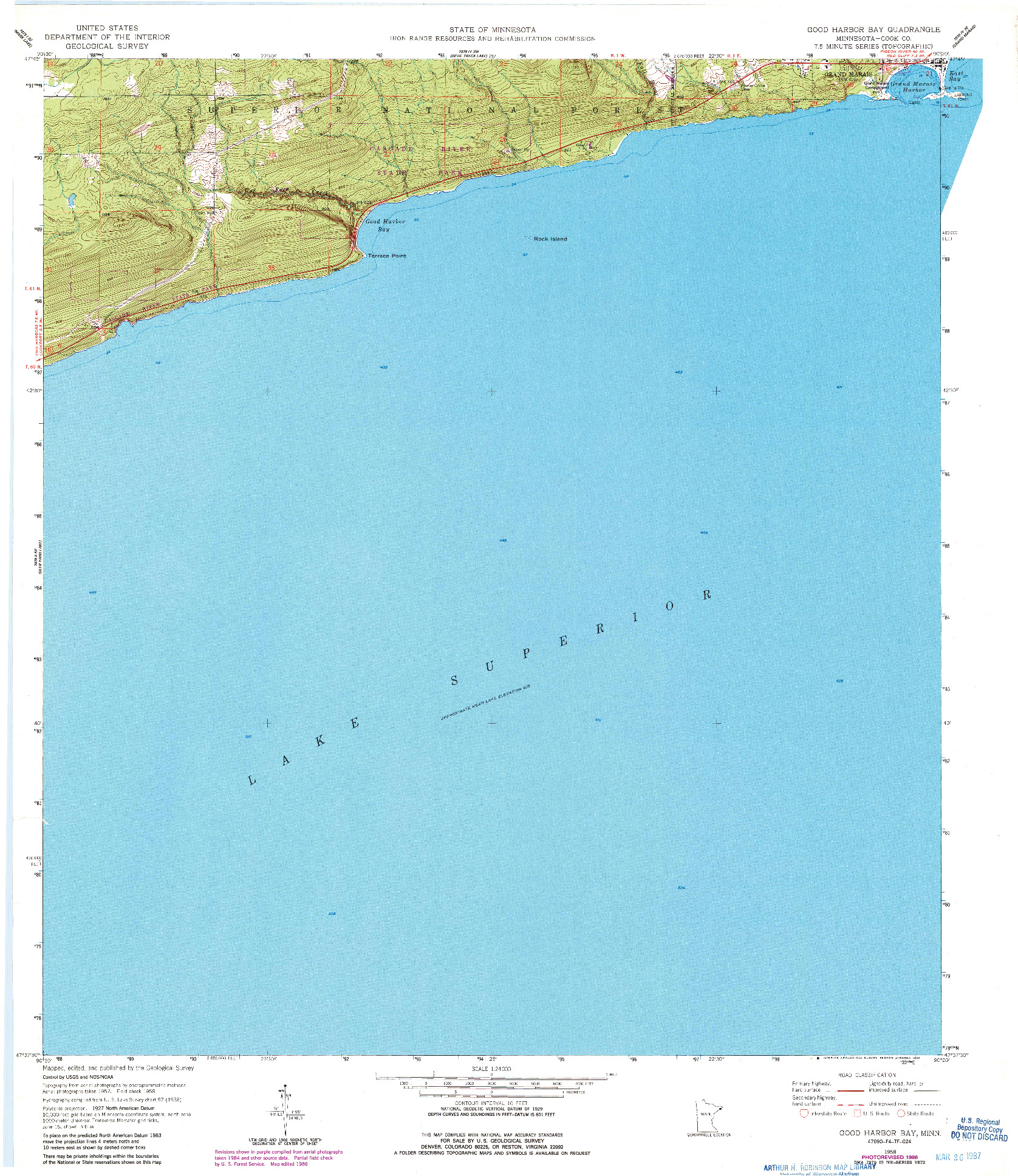 USGS 1:24000-SCALE QUADRANGLE FOR GOOD HARBOR BAY, MN 1958