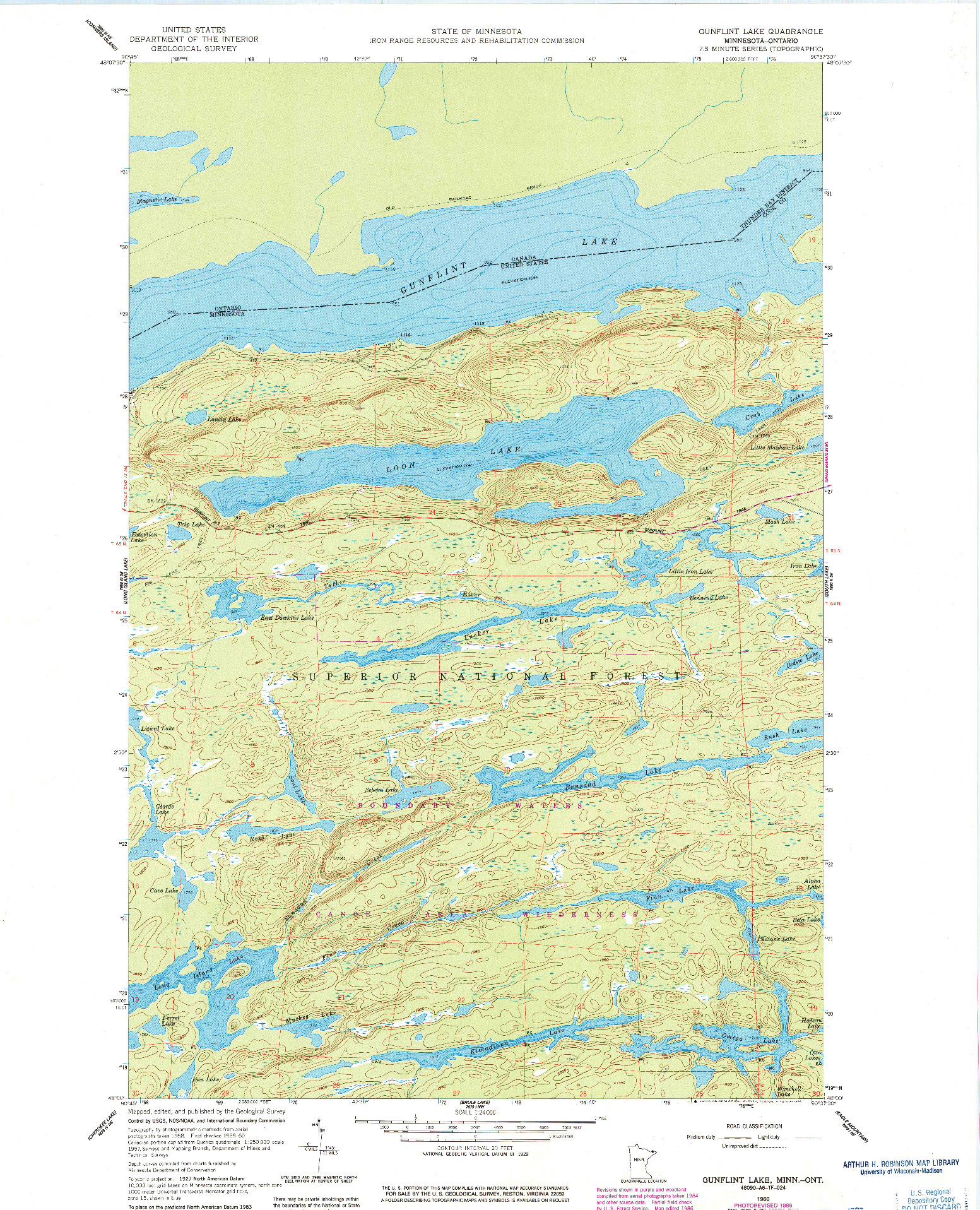 USGS 1:24000-SCALE QUADRANGLE FOR GUNFLINT LAKE, MN 1960