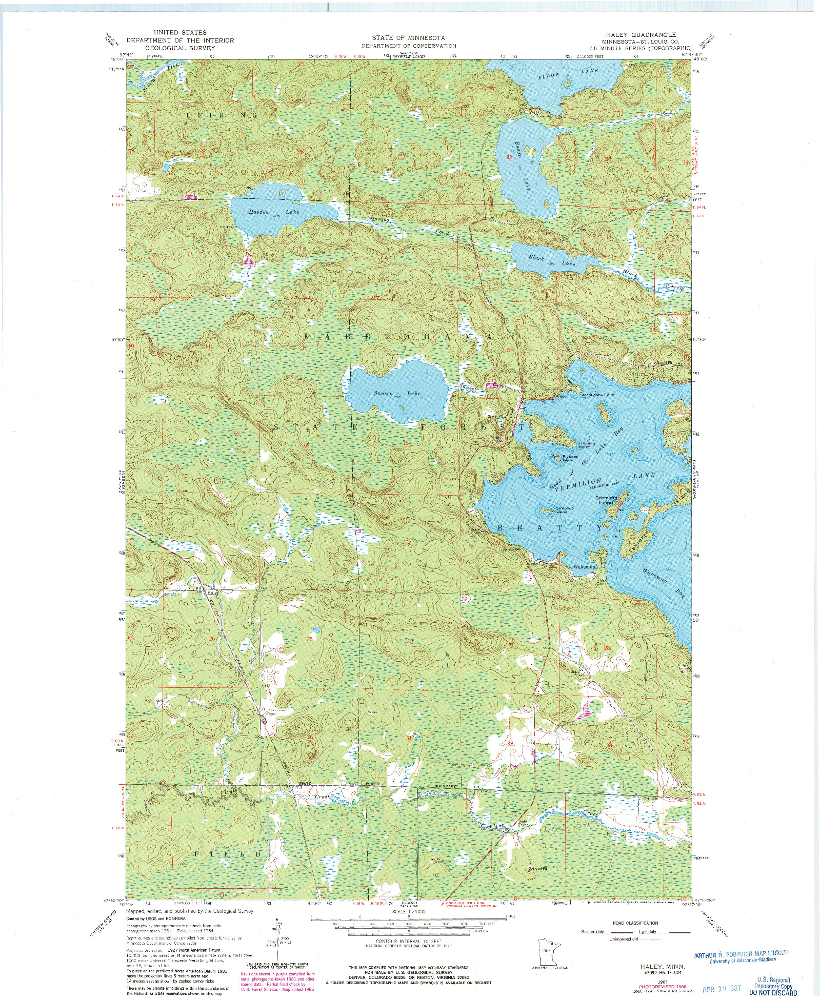 USGS 1:24000-SCALE QUADRANGLE FOR HALEY, MN 1964