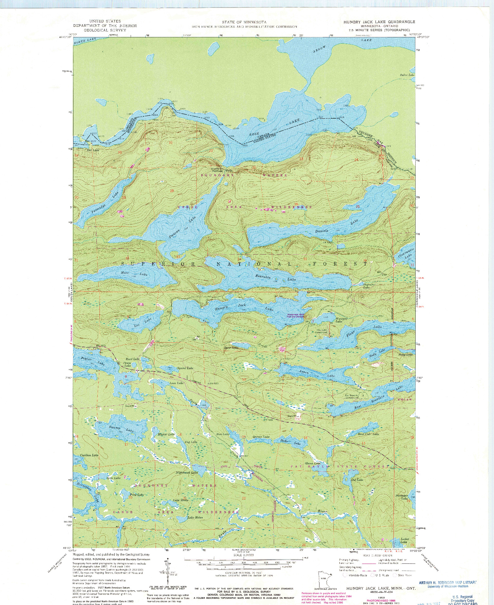 USGS 1:24000-SCALE QUADRANGLE FOR HUNGRY JACK LAKE, MN 1959