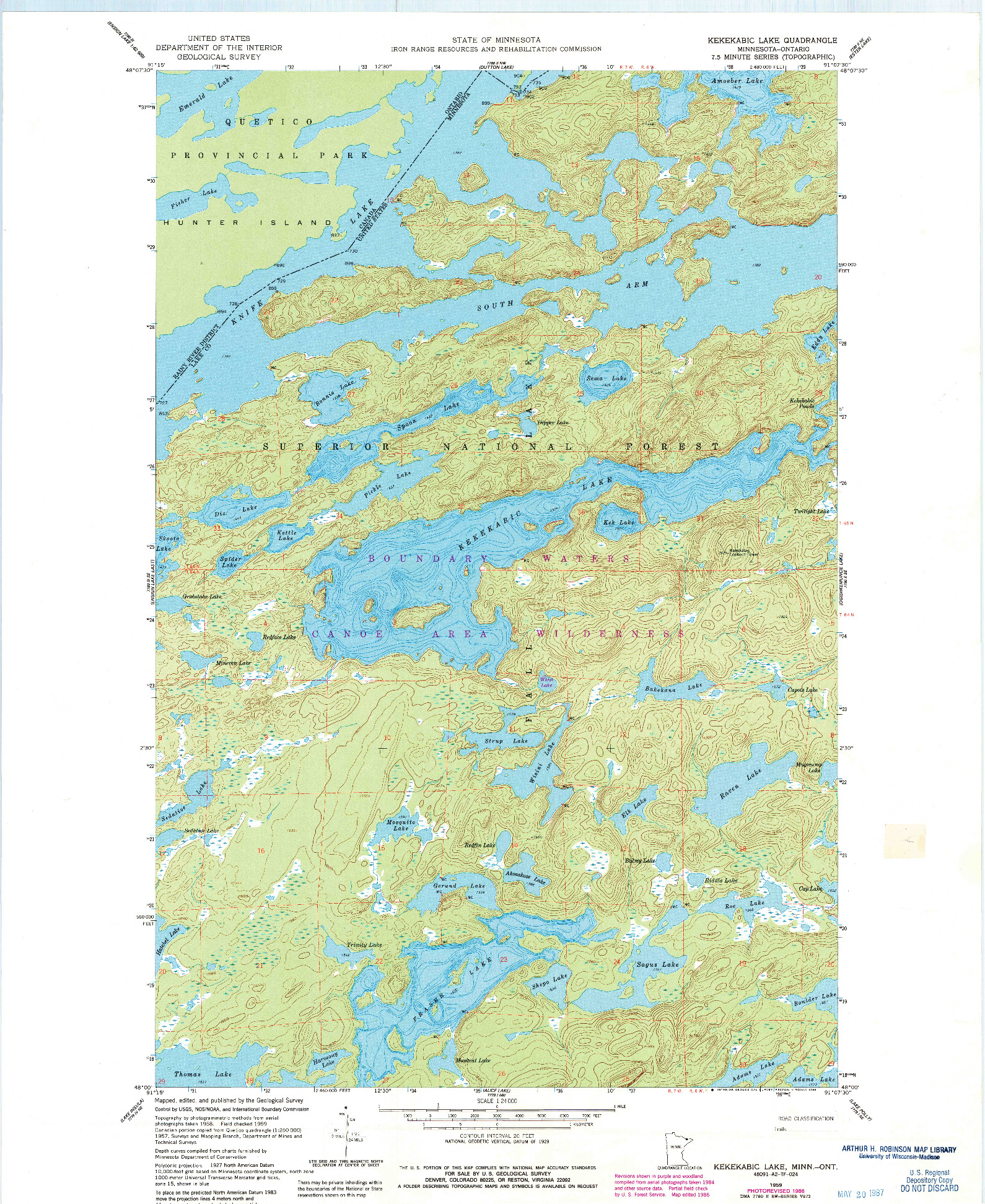 USGS 1:24000-SCALE QUADRANGLE FOR KEKEKABIC LAKE, MN 1959