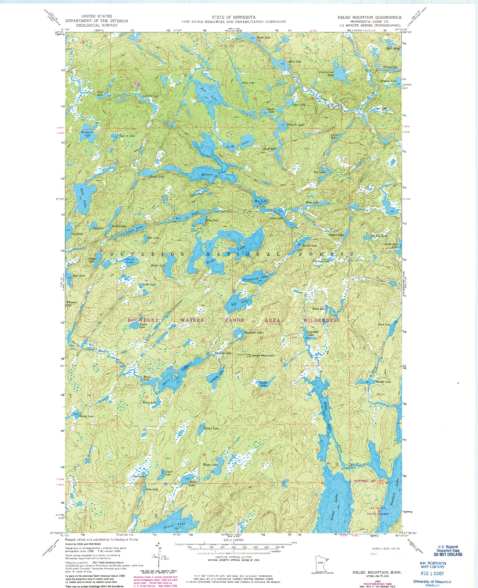 USGS 1:24000-SCALE QUADRANGLE FOR KELSO MOUNTAIN, MN 1960