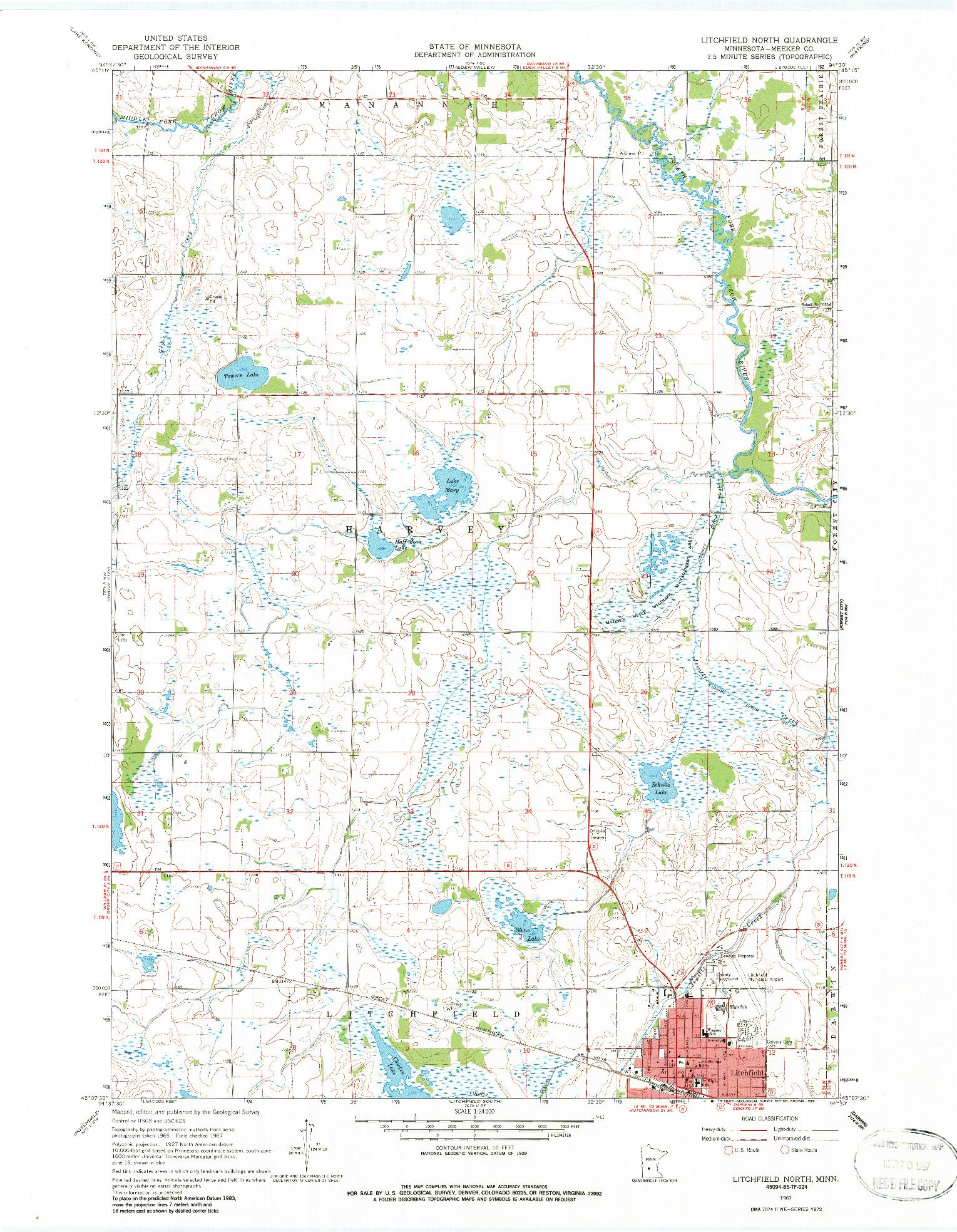 USGS 1:24000-SCALE QUADRANGLE FOR LITCHFIELD NORTH, MN 1967