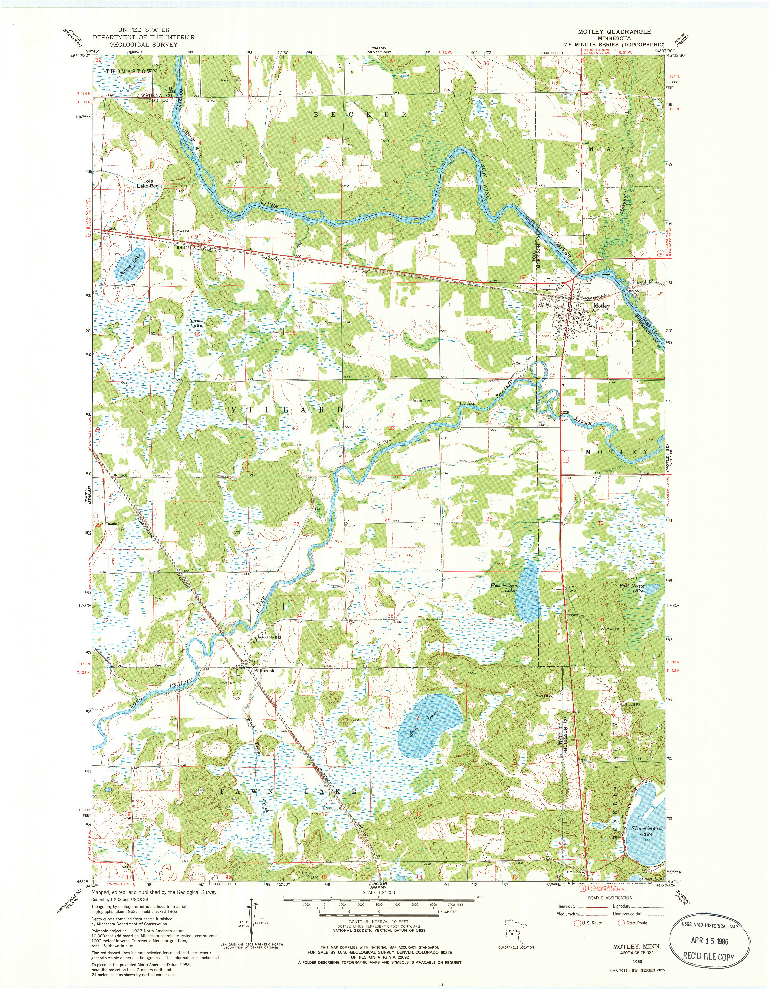 USGS 1:24000-SCALE QUADRANGLE FOR MOTLEY, MN 1963