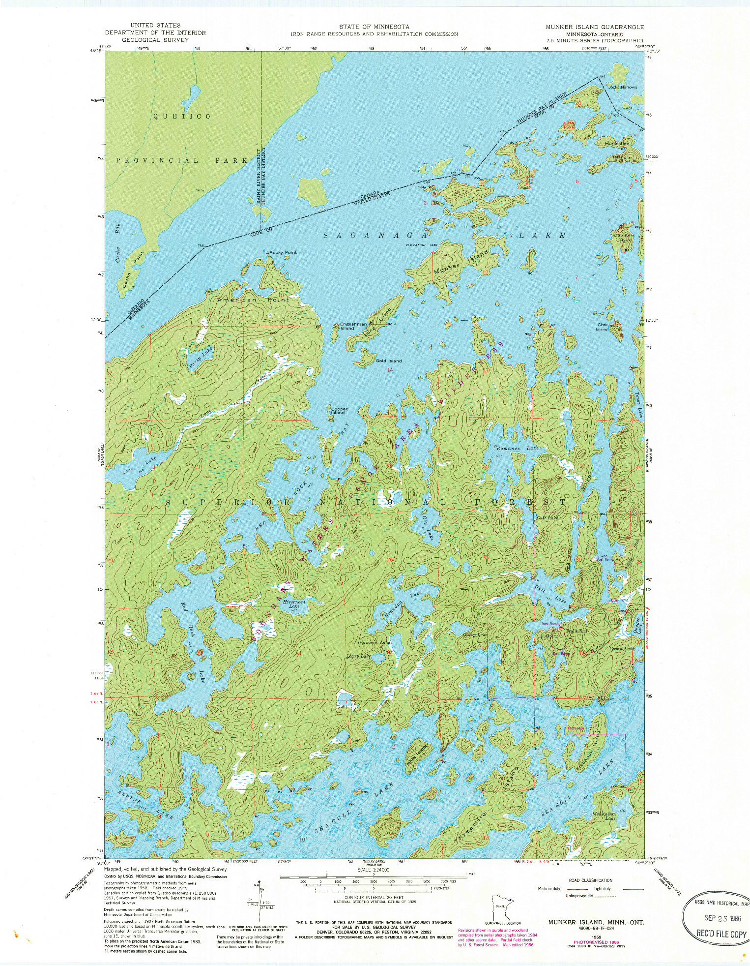 USGS 1:24000-SCALE QUADRANGLE FOR MUNKER ISLAND, MN 1959