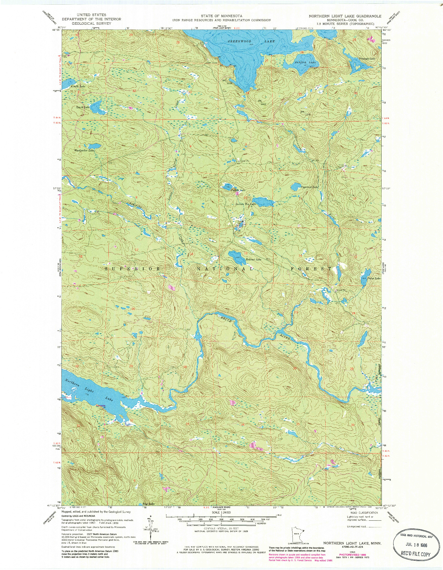 USGS 1:24000-SCALE QUADRANGLE FOR NORTHERN LIGHT LAKE, MN 1959