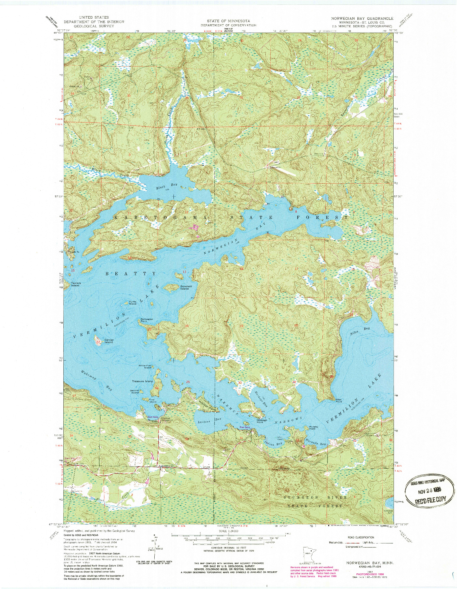 USGS 1:24000-SCALE QUADRANGLE FOR NORWEGIAN BAY, MN 1964