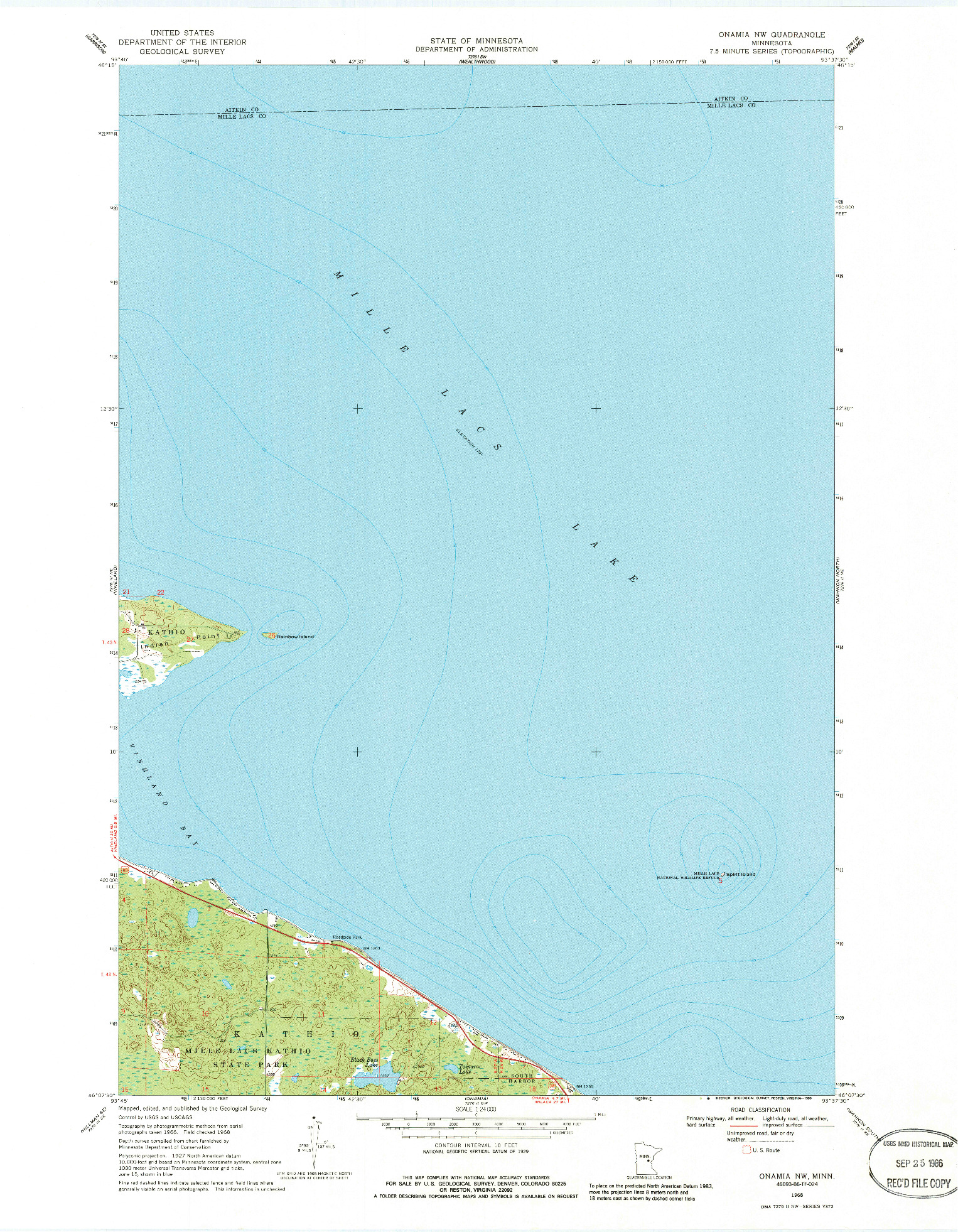 USGS 1:24000-SCALE QUADRANGLE FOR ONAMIA NW, MN 1968