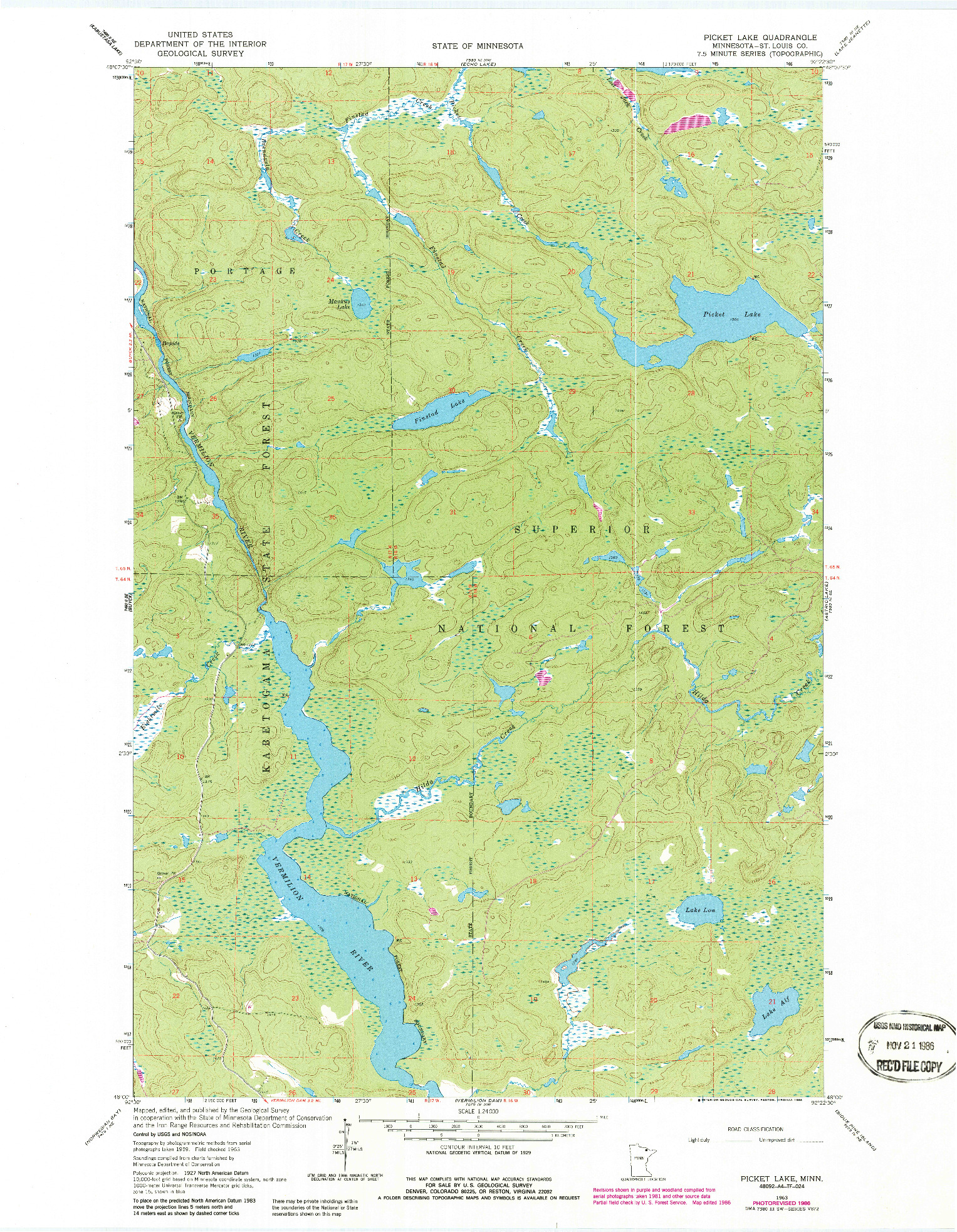 USGS 1:24000-SCALE QUADRANGLE FOR PICKET LAKE, MN 1963