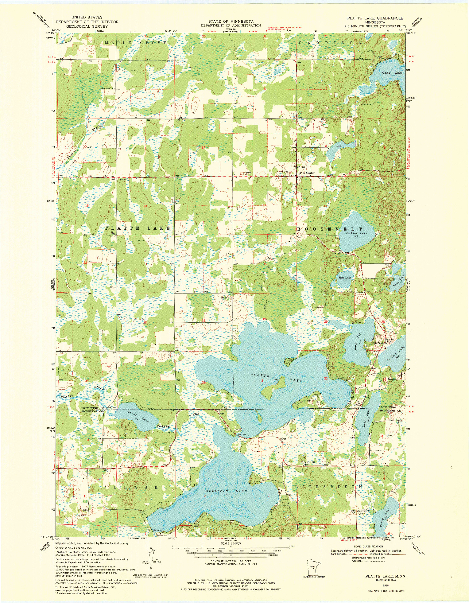 USGS 1:24000-SCALE QUADRANGLE FOR PLATTE LAKE, MN 1968