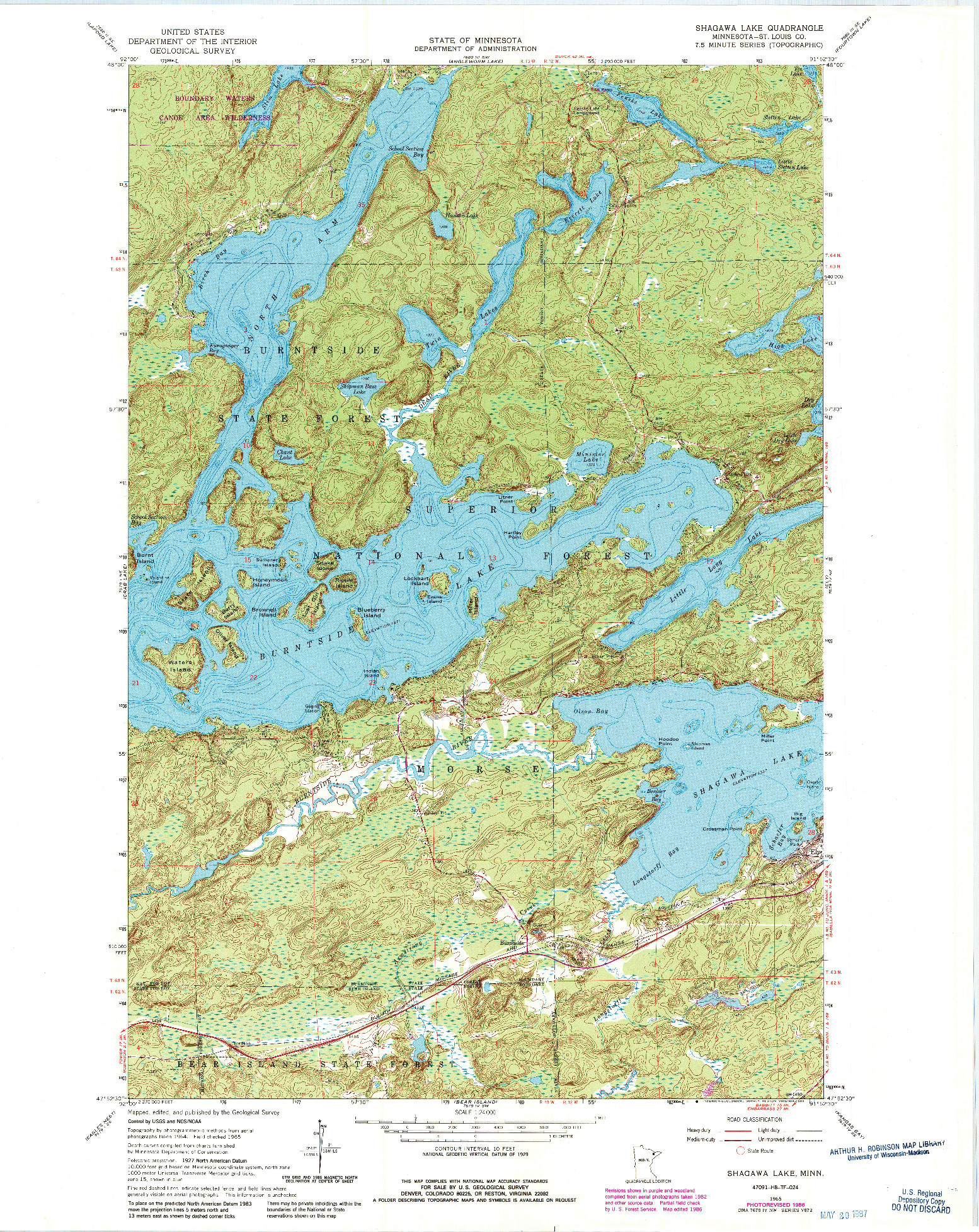 USGS 1:24000-SCALE QUADRANGLE FOR SHAGAWA LAKE, MN 1965