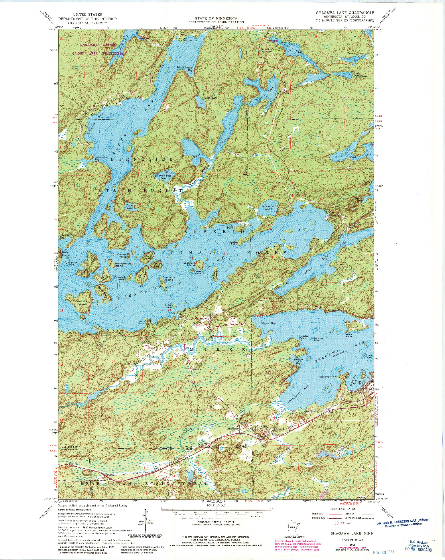 USGS 1:24000-SCALE QUADRANGLE FOR SHAGAWA LAKE, MN 1965
