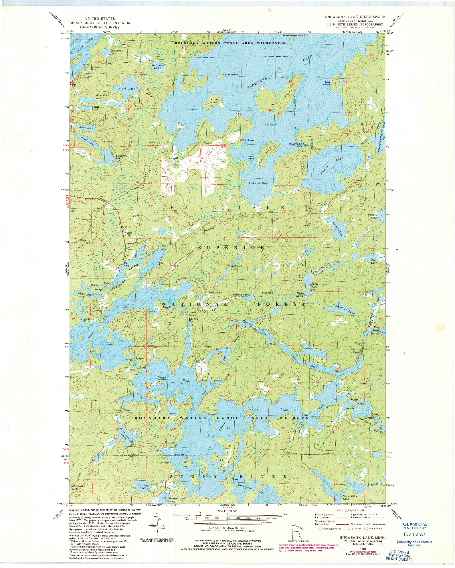 USGS 1:24000-SCALE QUADRANGLE FOR SNOWBANK LAKE, MN 1981