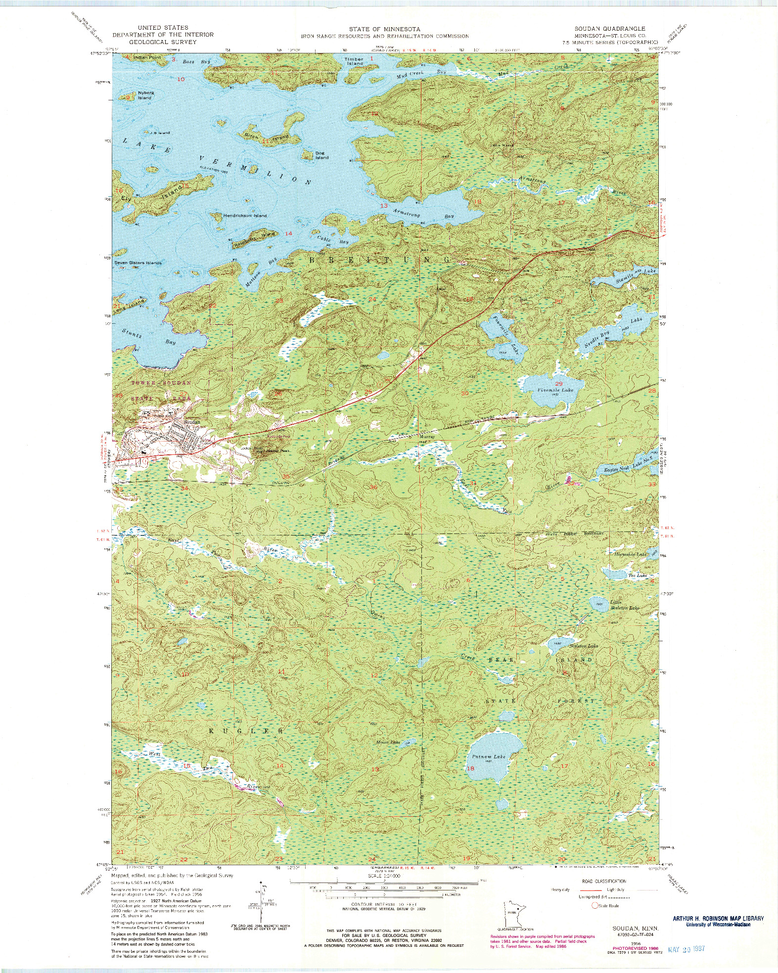 USGS 1:24000-SCALE QUADRANGLE FOR SOUDAN, MN 1956