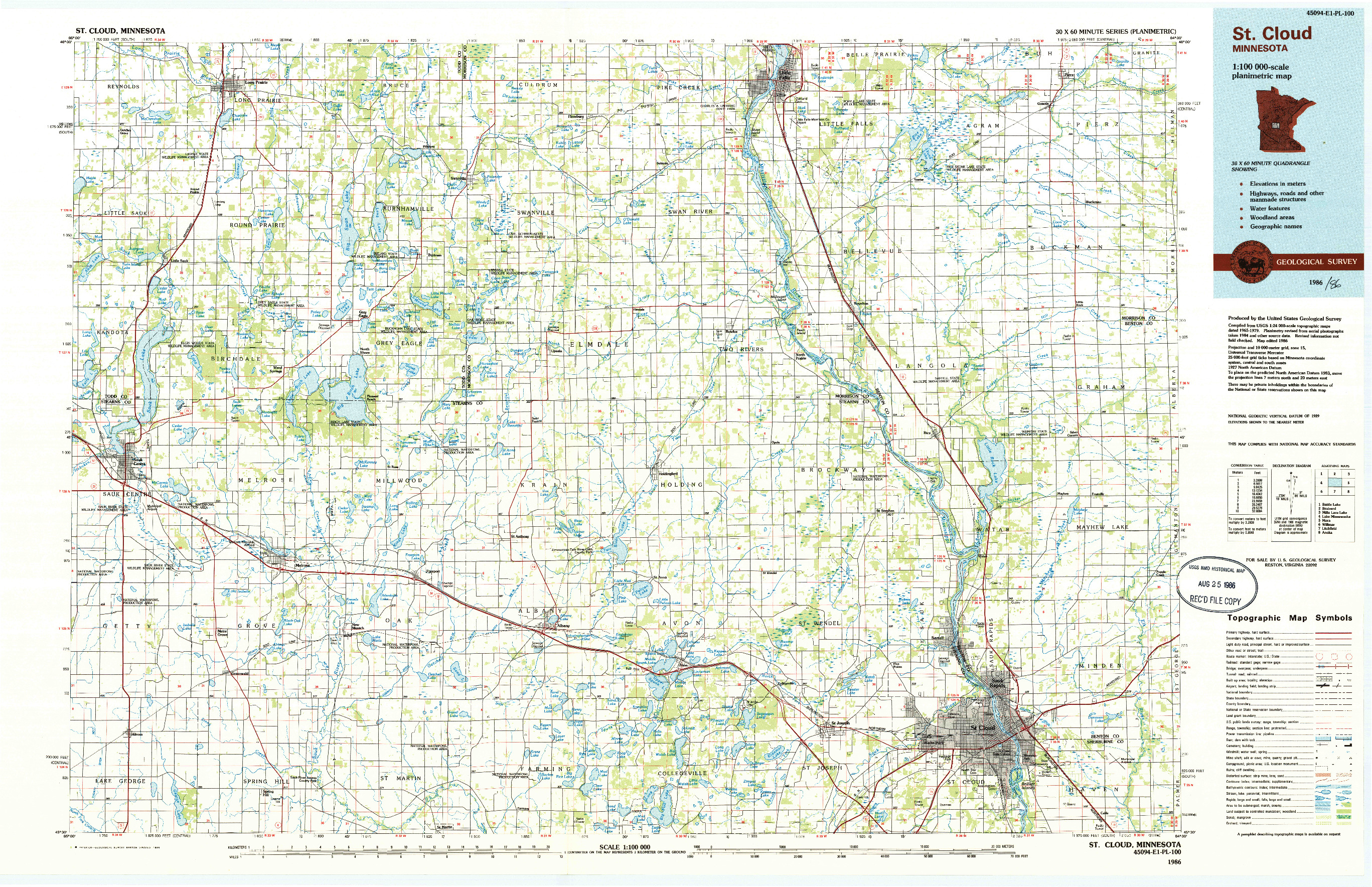 USGS 1:100000-SCALE QUADRANGLE FOR ST. CLOUD, MN 1986