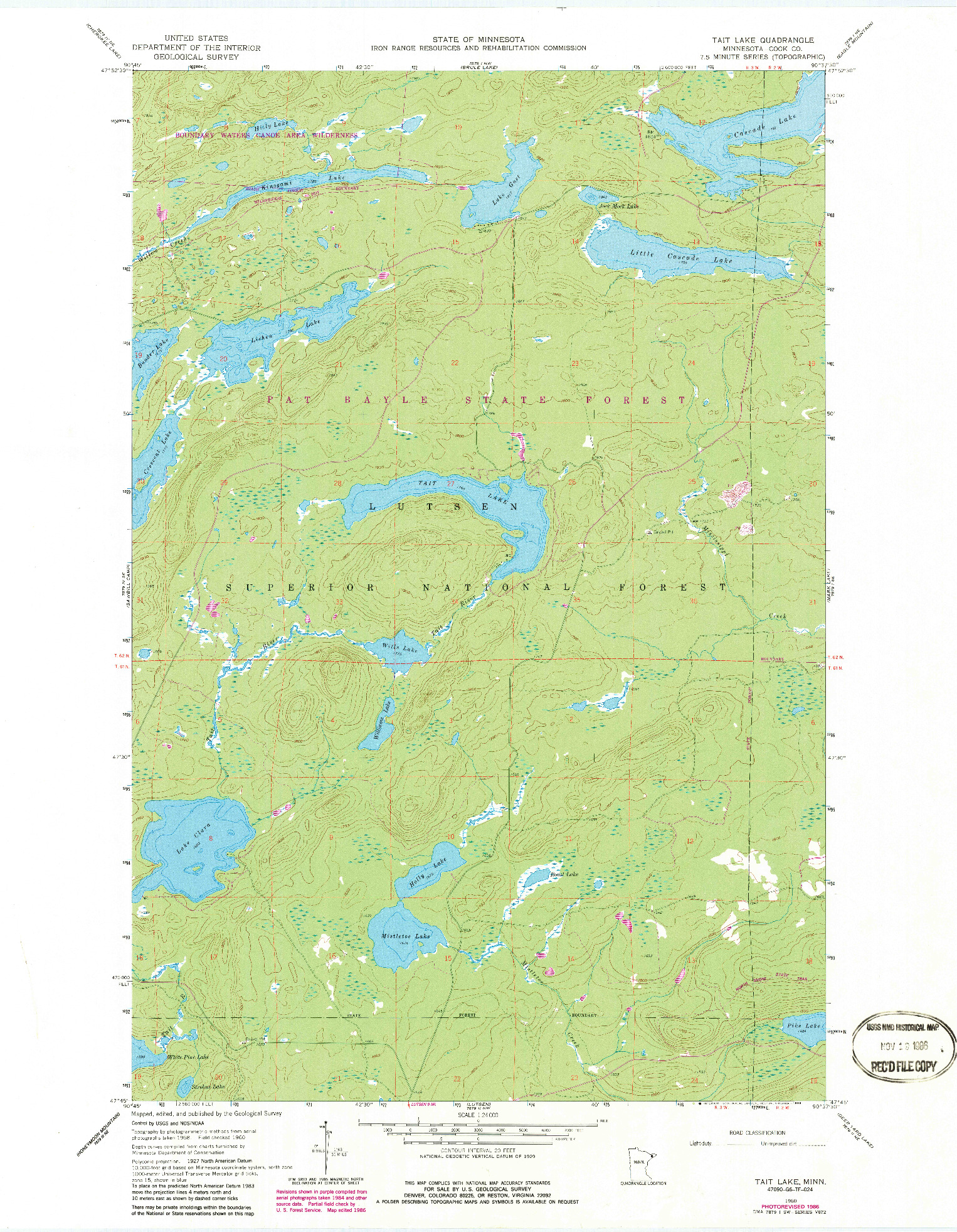 USGS 1:24000-SCALE QUADRANGLE FOR TAIT LAKE, MN 1960