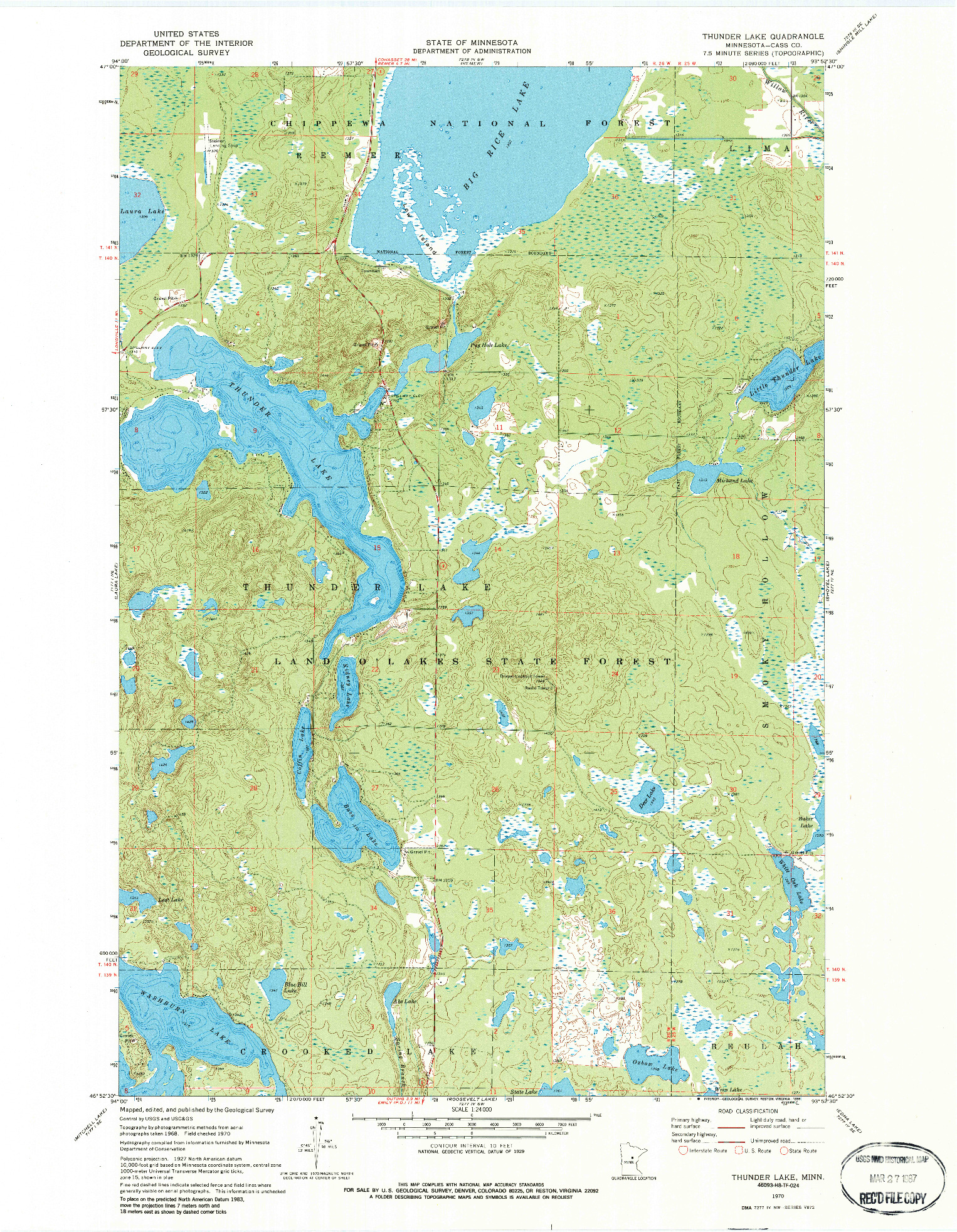 USGS 1:24000-SCALE QUADRANGLE FOR THUNDER LAKE, MN 1970